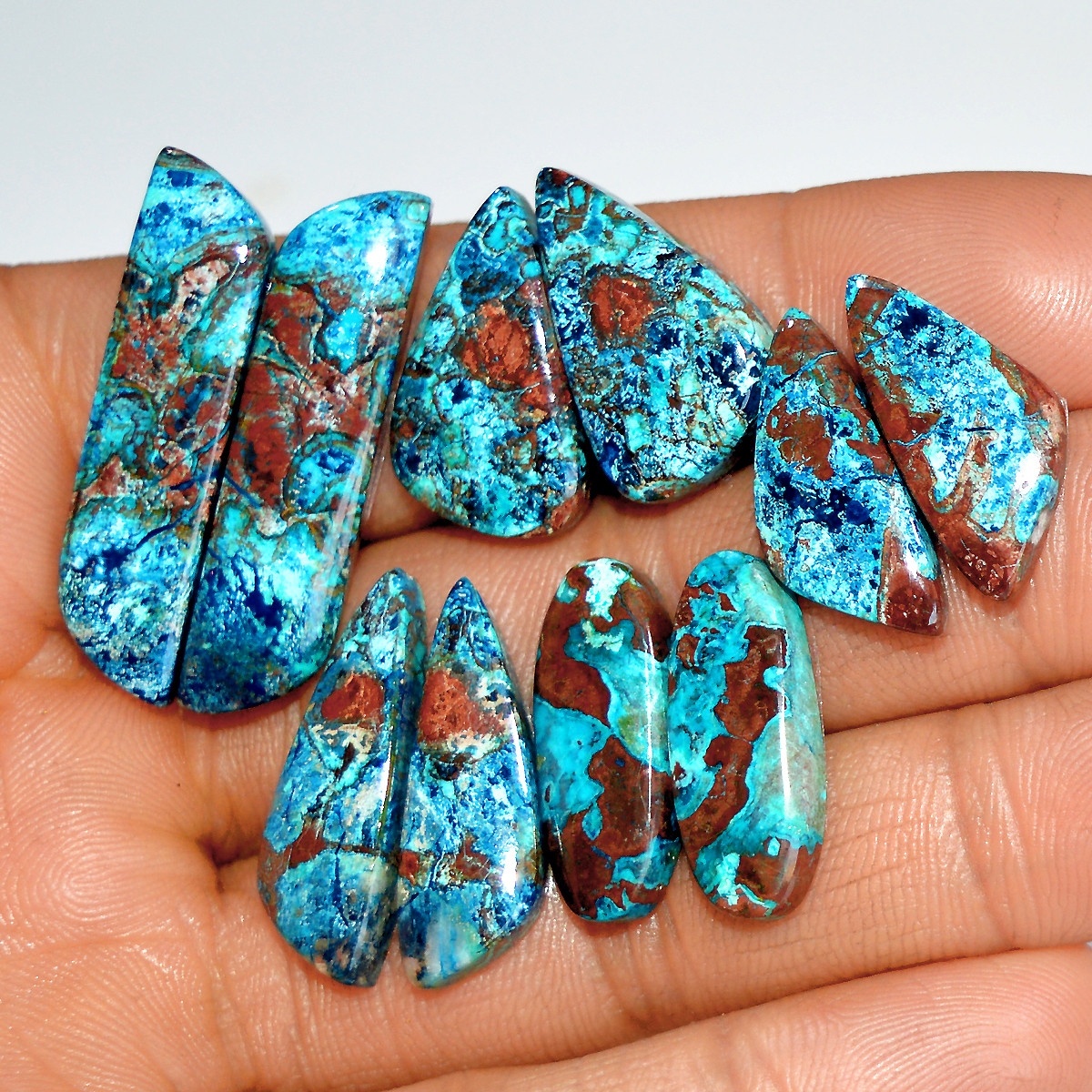 5 Pairs 102 Cts Natural Azurite Shattuckite Matching Cabochon Earrings Making Pairs 32x7 20x8mm 17906