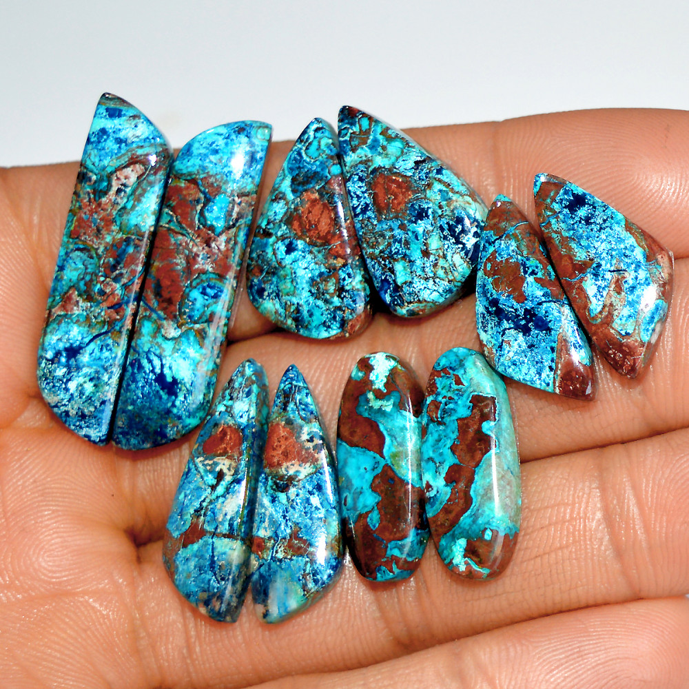 Image of 5 Pairs 102 Cts Natural Azurite Shattuckite Matching Cabochon Earrings Making Pairs 32x7 20x8mm #17906