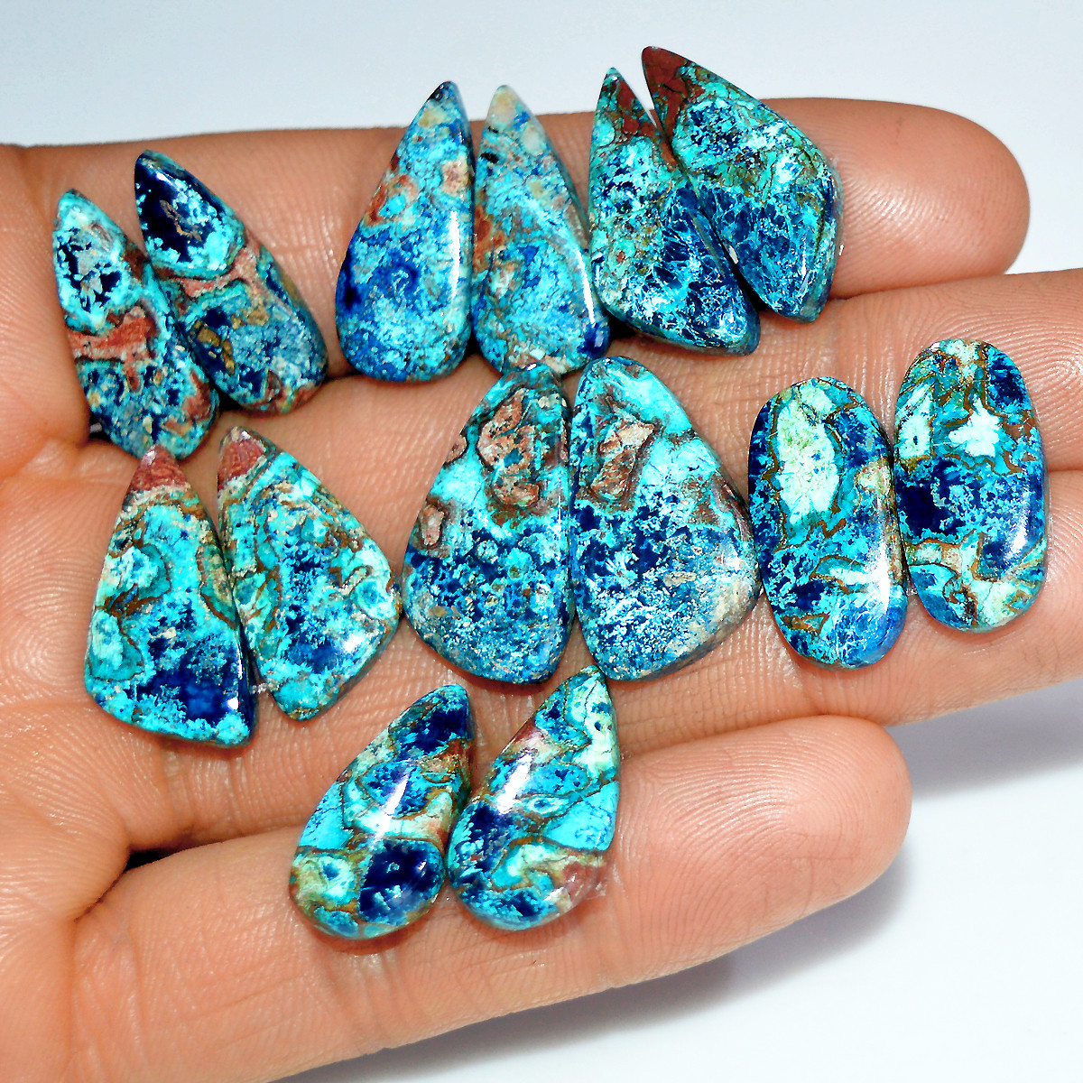 7 Pairs 112 Cts Natural Azurite Shattuckite Matching Cabochon Earrings Making Pairs 22x12 19x9mm 17907