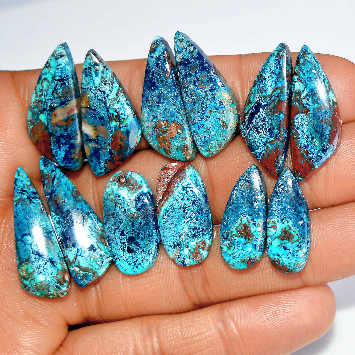 6 Pairs 130 Cts Natural Azurite Shattuckite Healing Crystal Cabochon Gemstone Pairs 29x8 20x7mm 17910