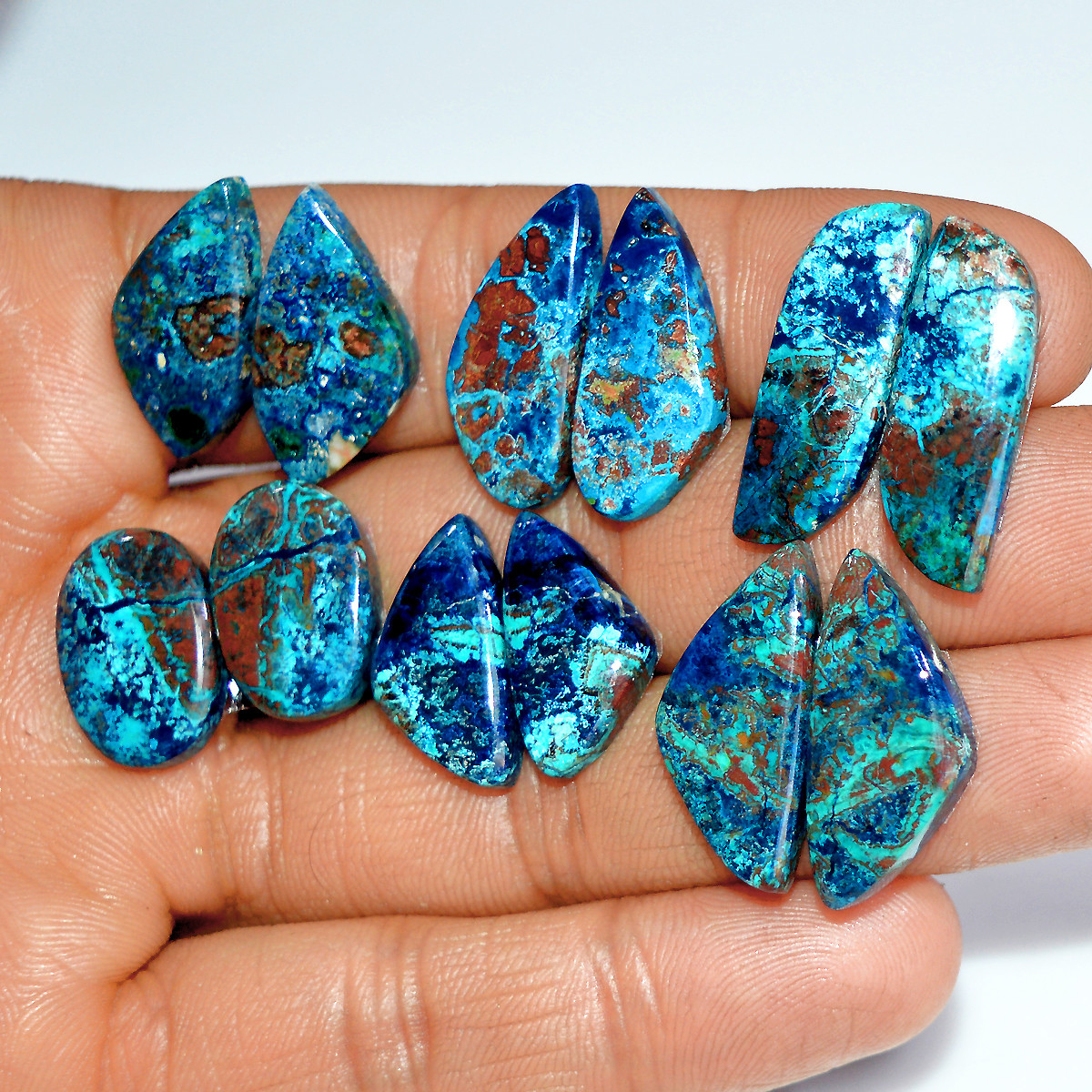 6 Pairs 125 Cts Natural Azurite Shattuckite Healing Crystal Cabochon Gemstone Pairs 24x7 18x9mm 17916
