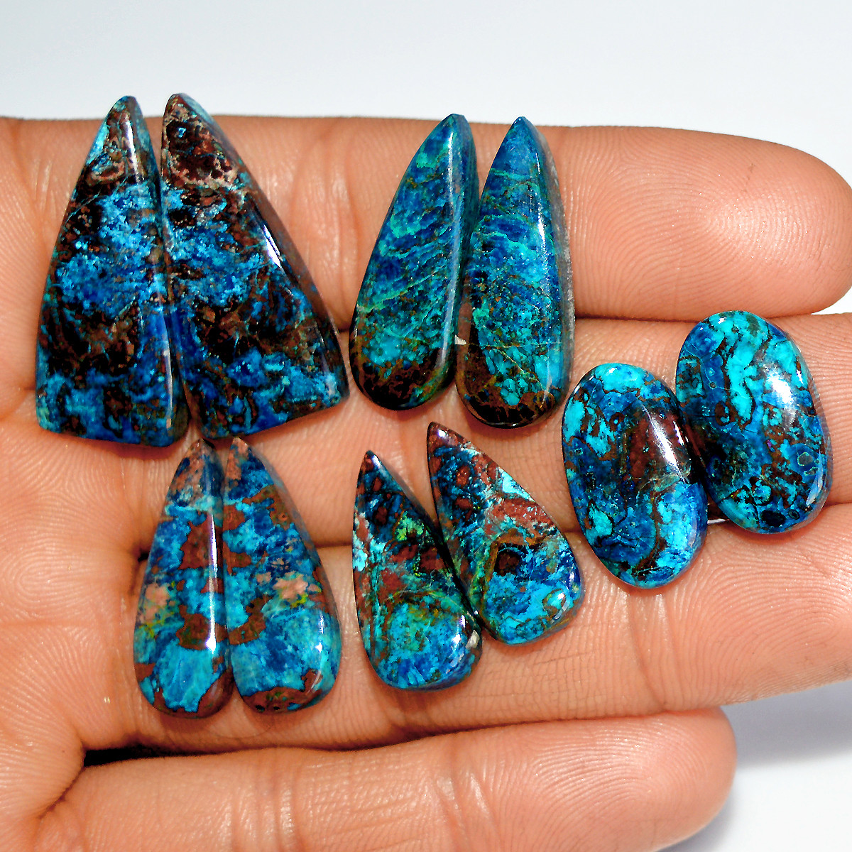 5 Pairs 132 Cts Natural Azurite Shattuckite Healing Crystal Cabochon Gemstone Pairs 29x12 18x9mm 17918
