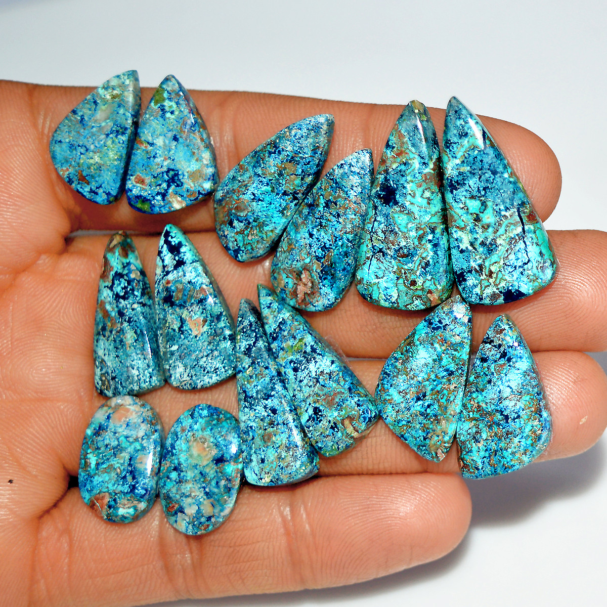 7 Pairs 123 Cts Natural Azurite Shattuckite Healing Crystal Cabochon Gemstone Pairs 26x11 17x11mm 17922
