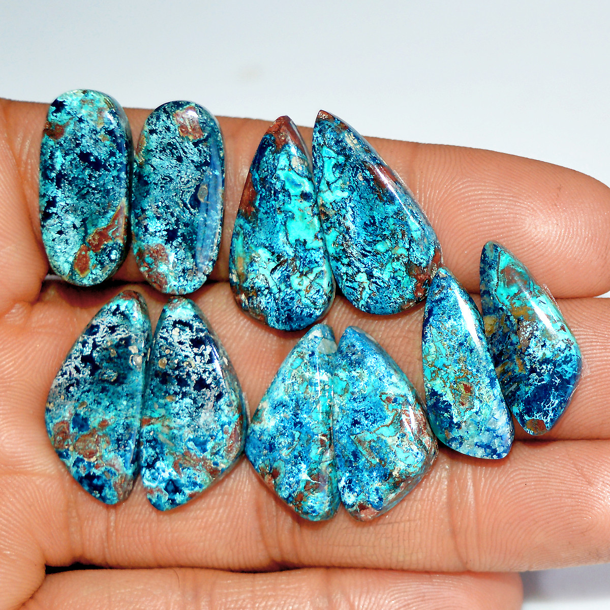 5 Pairs 104 Cts Natural Azurite Shattuckite Healing Crystal Cabochon Gemstone Pairs 24x11 21x8mm 17926