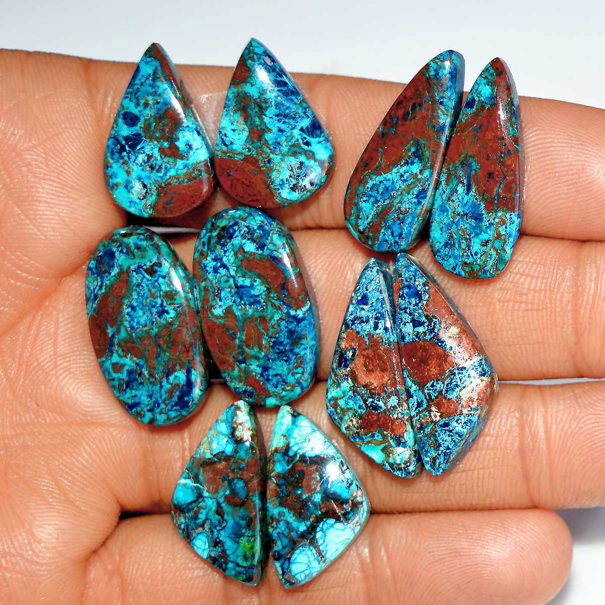 5 Pairs 128 Cts Natural Azurite Shattuckite Healing Crystal Cabochon Gemstone Pairs 23x12 20x12mm 17929