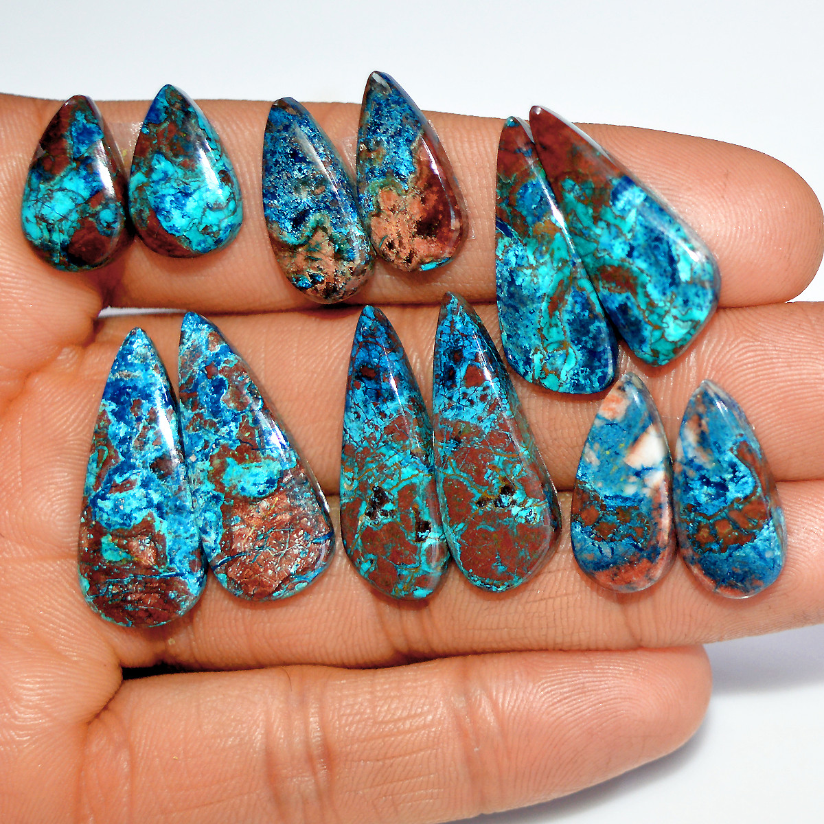 6 Pairs 123 Cts Natural Azurite Shattuckite Healing Crystal Cabochon Gemstone Pairs 28x11 18x7mm 17930