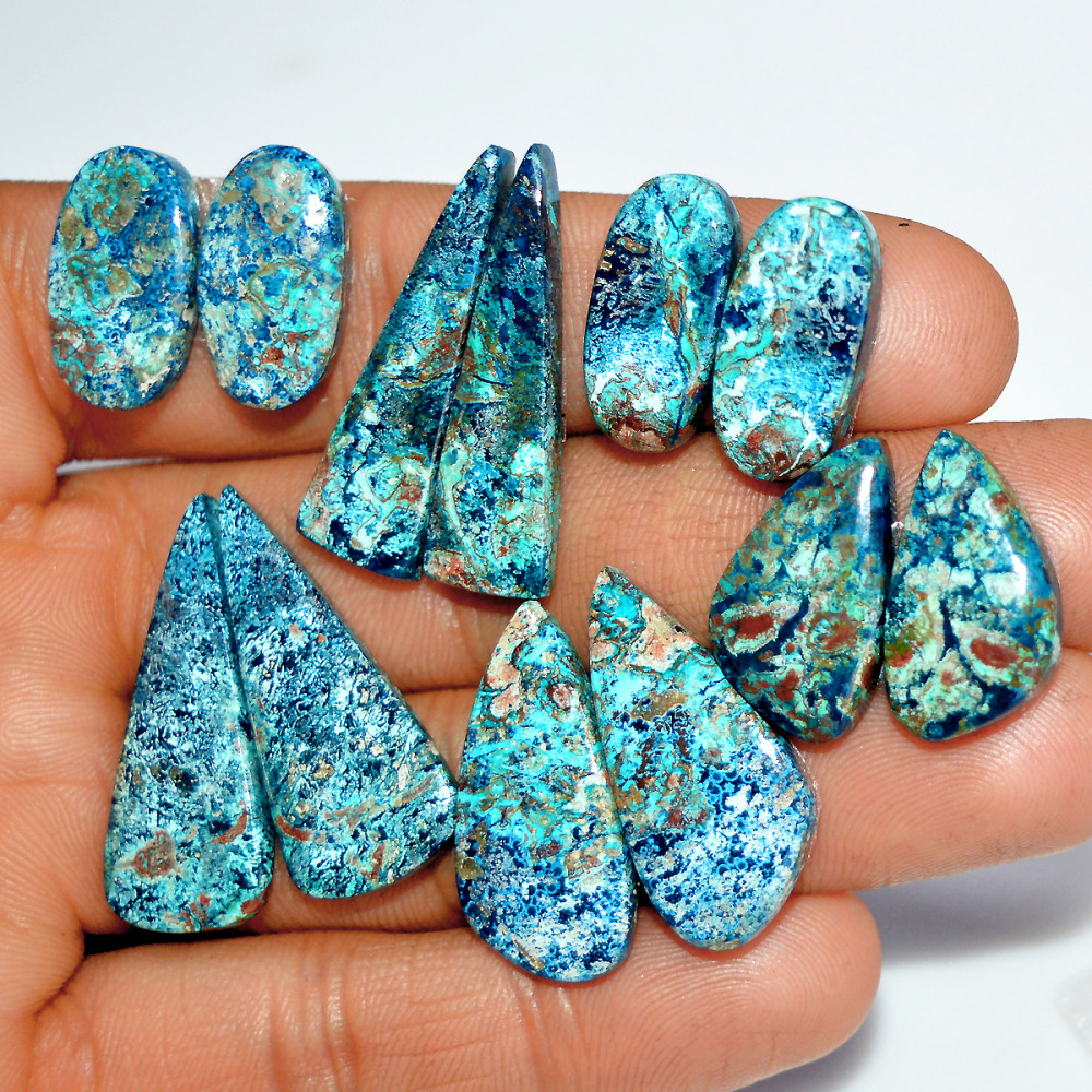 Image of 6 Pairs 117 Cts Natural Azurite Shattuckite Gemstone Pair Lot Dangle Earring Crystal 30x7 17x9mm #17935