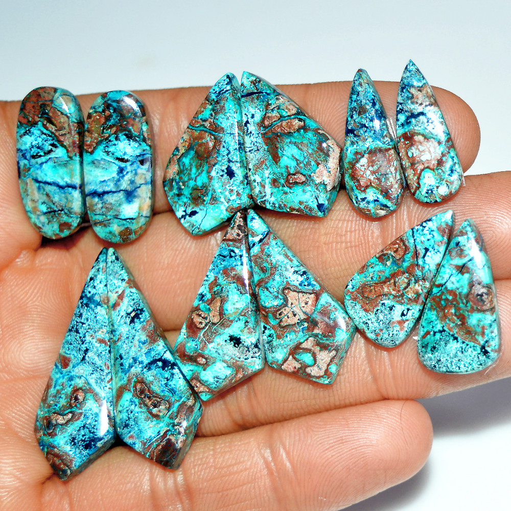 Image of 6 Pairs 122 Cts Natural Azurite Shattuckite Gemstone Pair Lot Dangle Earring Crystal 36x11 21x7mm #17936