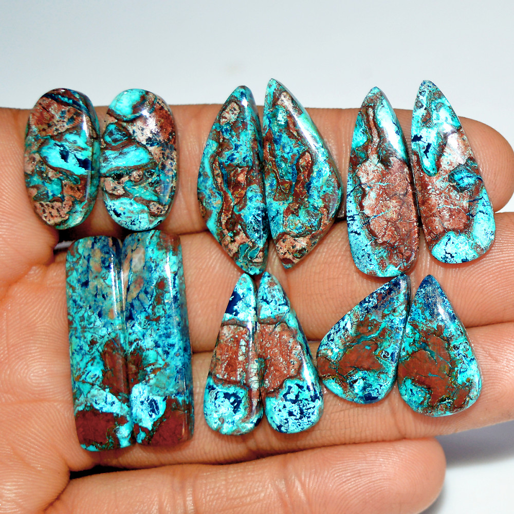 Image of 6 Pairs 113 Cts Natural Azurite Shattuckite Gemstone Pair Lot Dangle Earring Crystal 31x7 19x11mm #17939