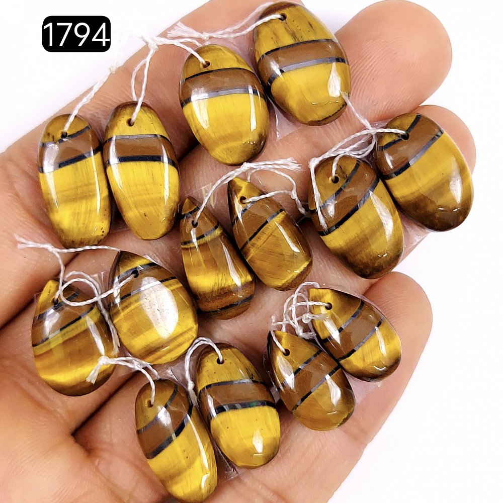 7pair 128cts Natural tiger&#039;s Eye Cabochon Gemstone Pair Lot Drilled Earring   Mix Shape &amp; Size 20x10 17x9mm#G-1794