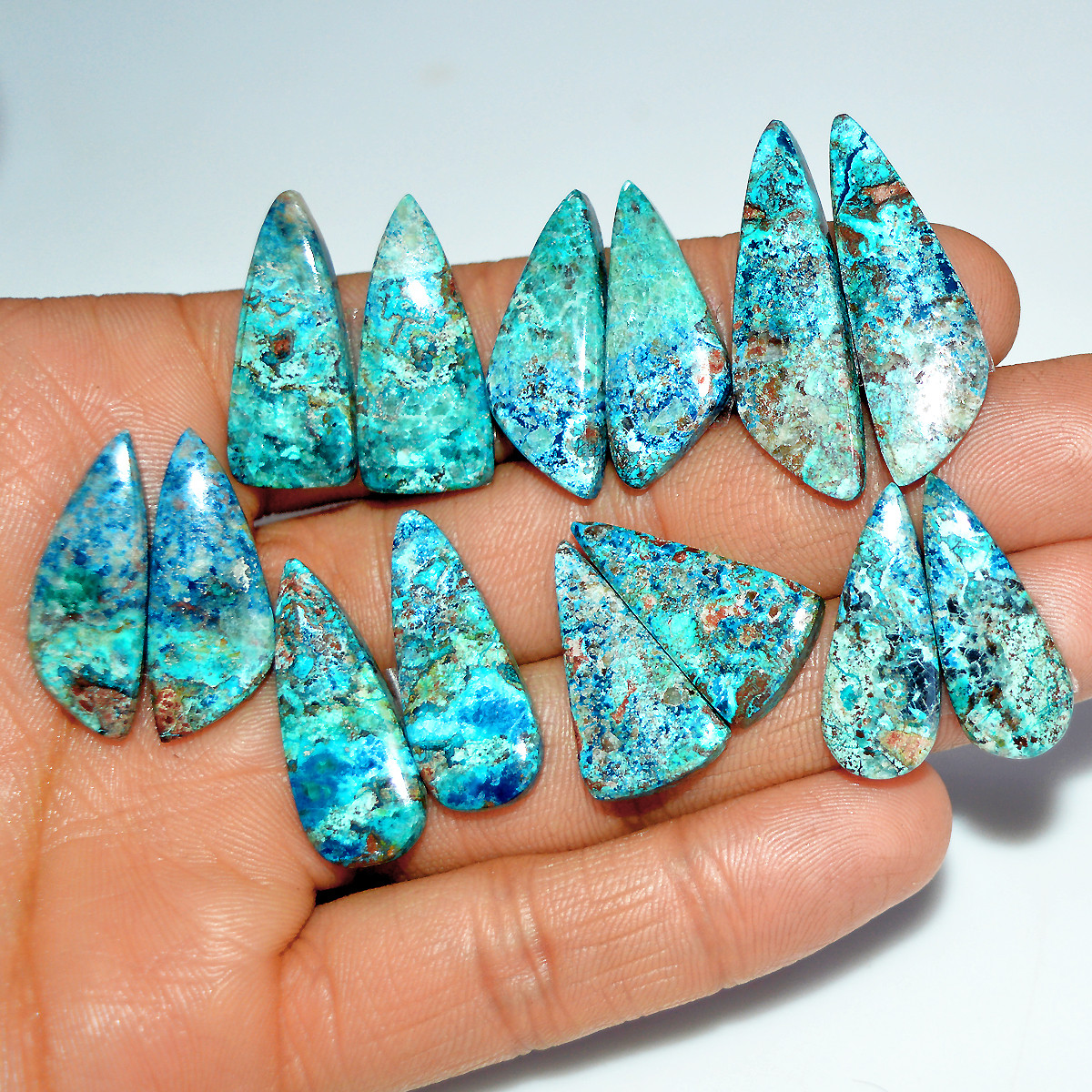 7 Pairs 153 Cts Natural Azurite Shattuckite Gemstone Pair Lot Dangle Earring Crystal 34x9 24x8mm 17940
