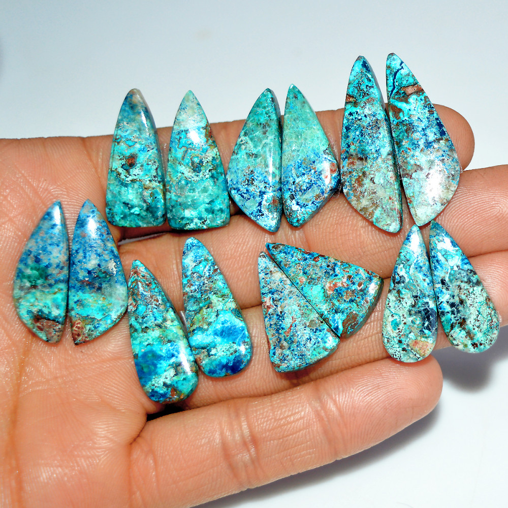 Image of 7 Pairs 153 Cts Natural Azurite Shattuckite Gemstone Pair Lot Dangle Earring Crystal 34x9 24x8mm #17940