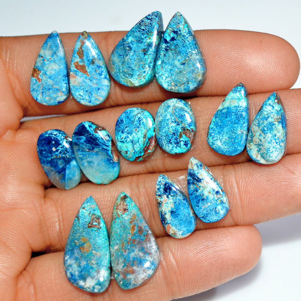 Image of 7 Pairs 87 Cts Natural Azurite Shattuckite Gemstone Pair Lot Dangle Earring Crystal 23x10 12x9mm #17941