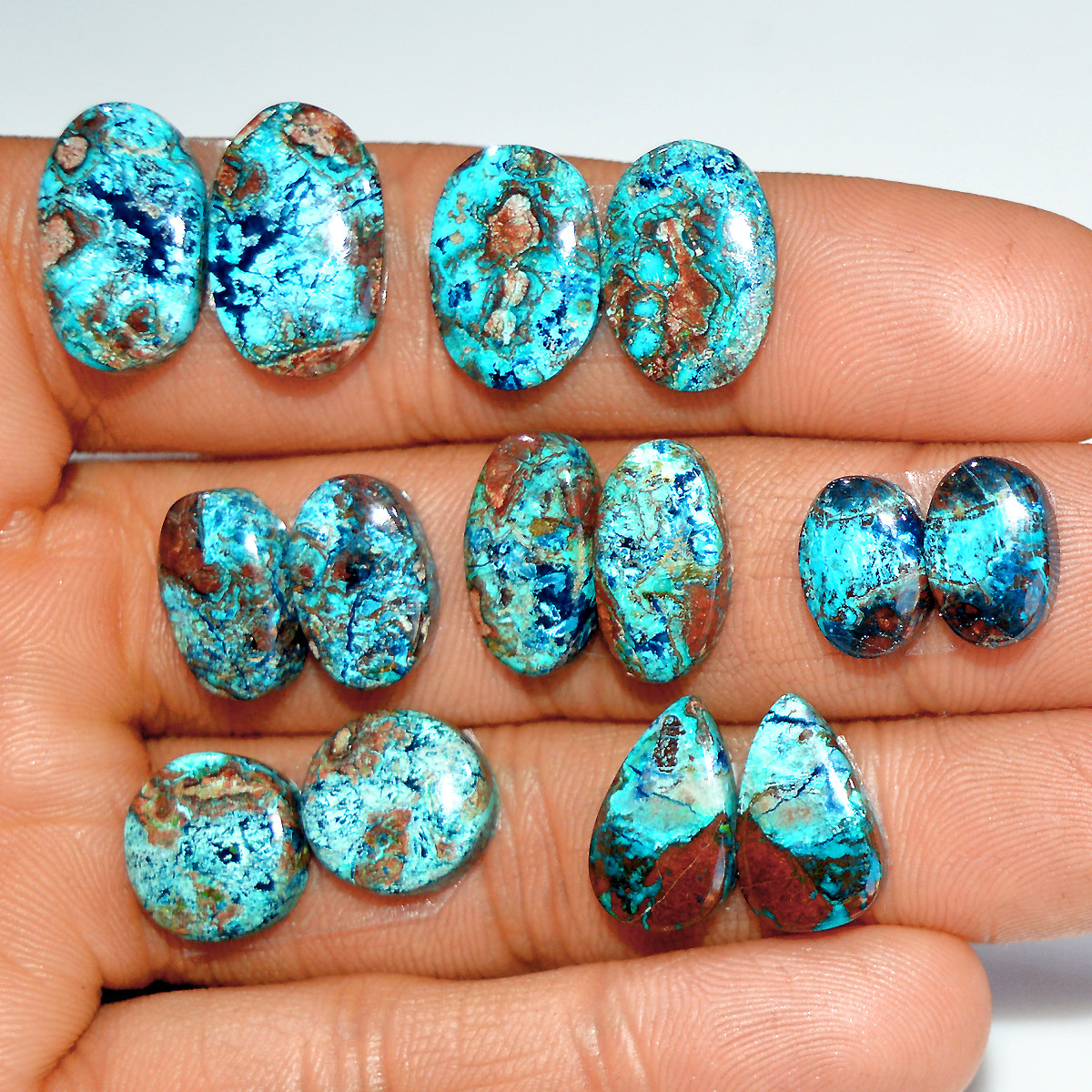 7 Pairs 72 Cts Natural Azurite Shattuckite Gemstone Pair Lot Dangle Earring Crystal 19x10 11x9mm 17944