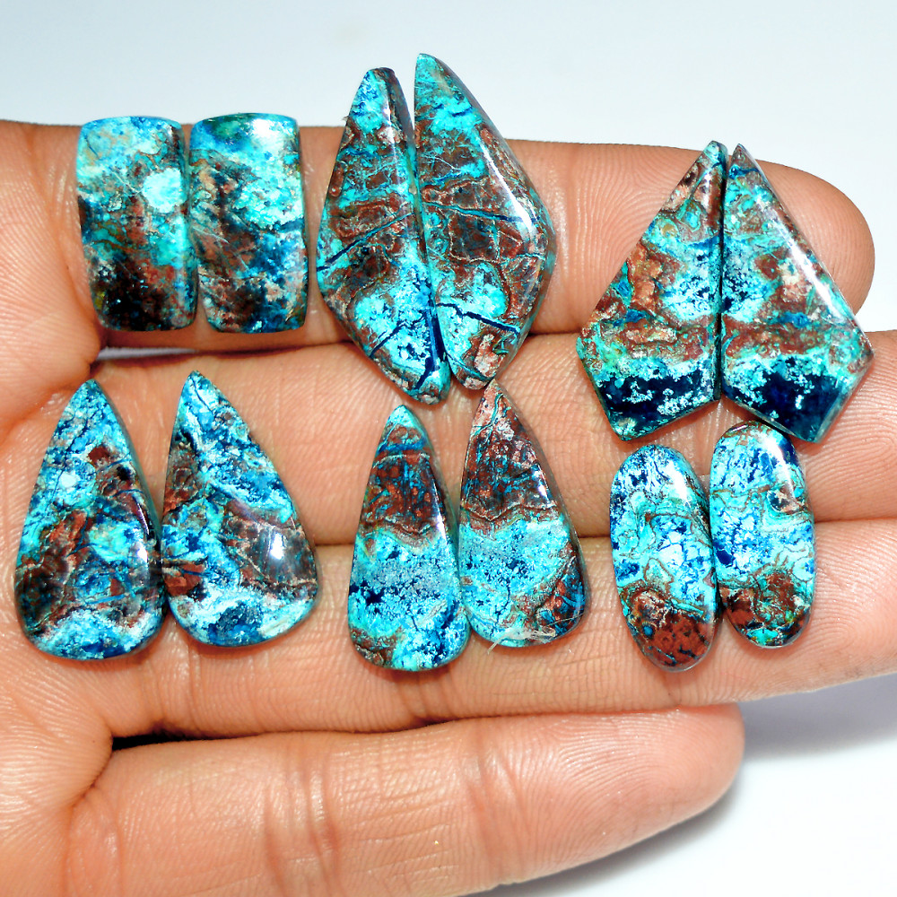 Image of 6 Pairs 123 Cts Natural Azurite Shattuckite Gemstone Pair Lot Dangle Earring Crystal 30x12 20x9mm #17945