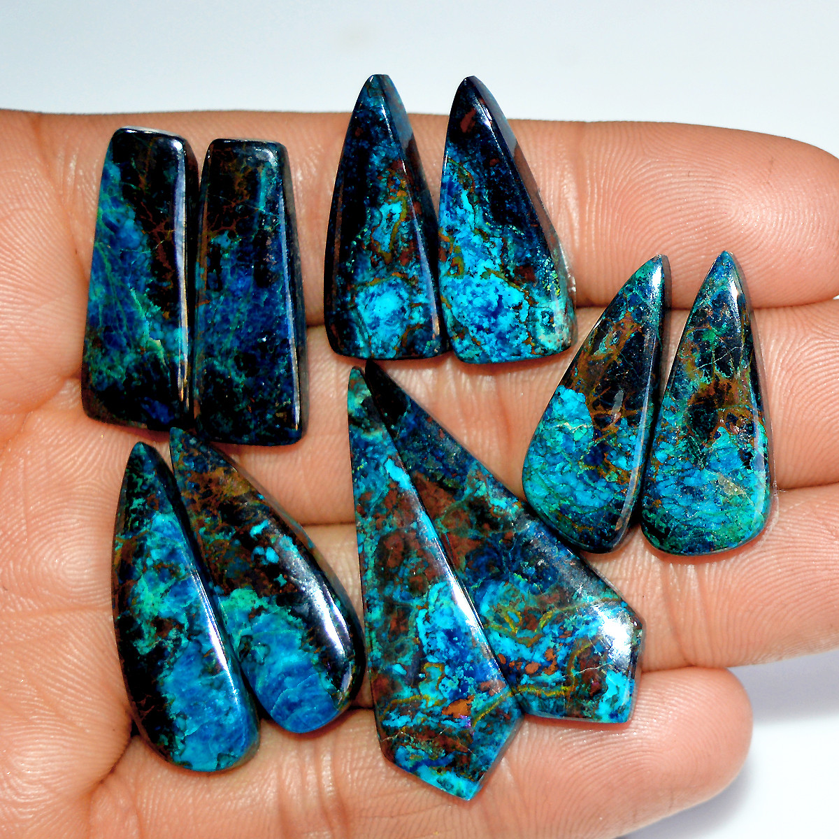 5 Pairs 181 Cts Natural Azurite Shattuckite Gemstone Pair Lot Dangle Earring Crystal 41x12 27x10mm 17946