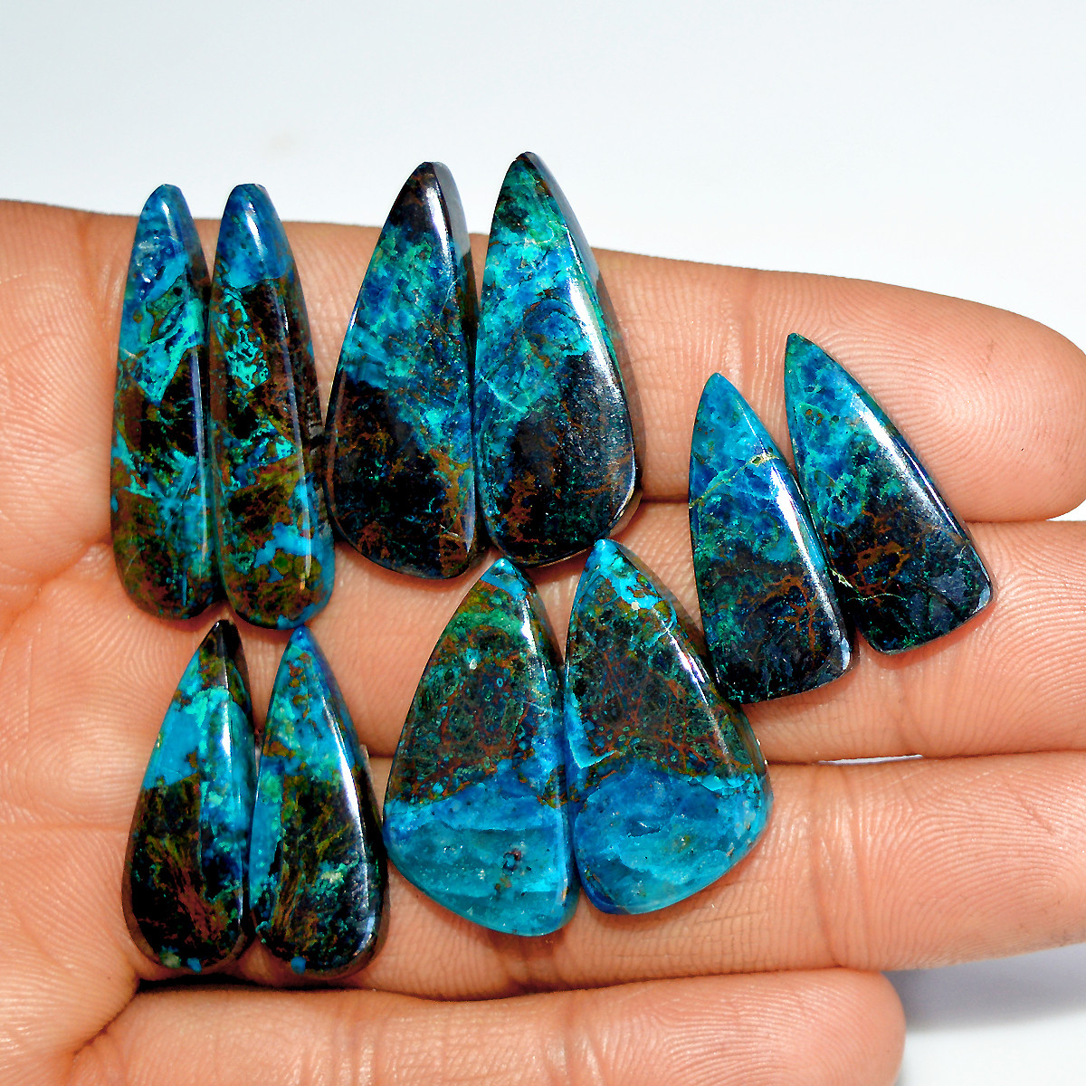 5 Pairs 171 Cts Natural Azurite Shattuckite Gemstone Pair Lot Dangle Earring Crystal 30x12 25x10mm 17948