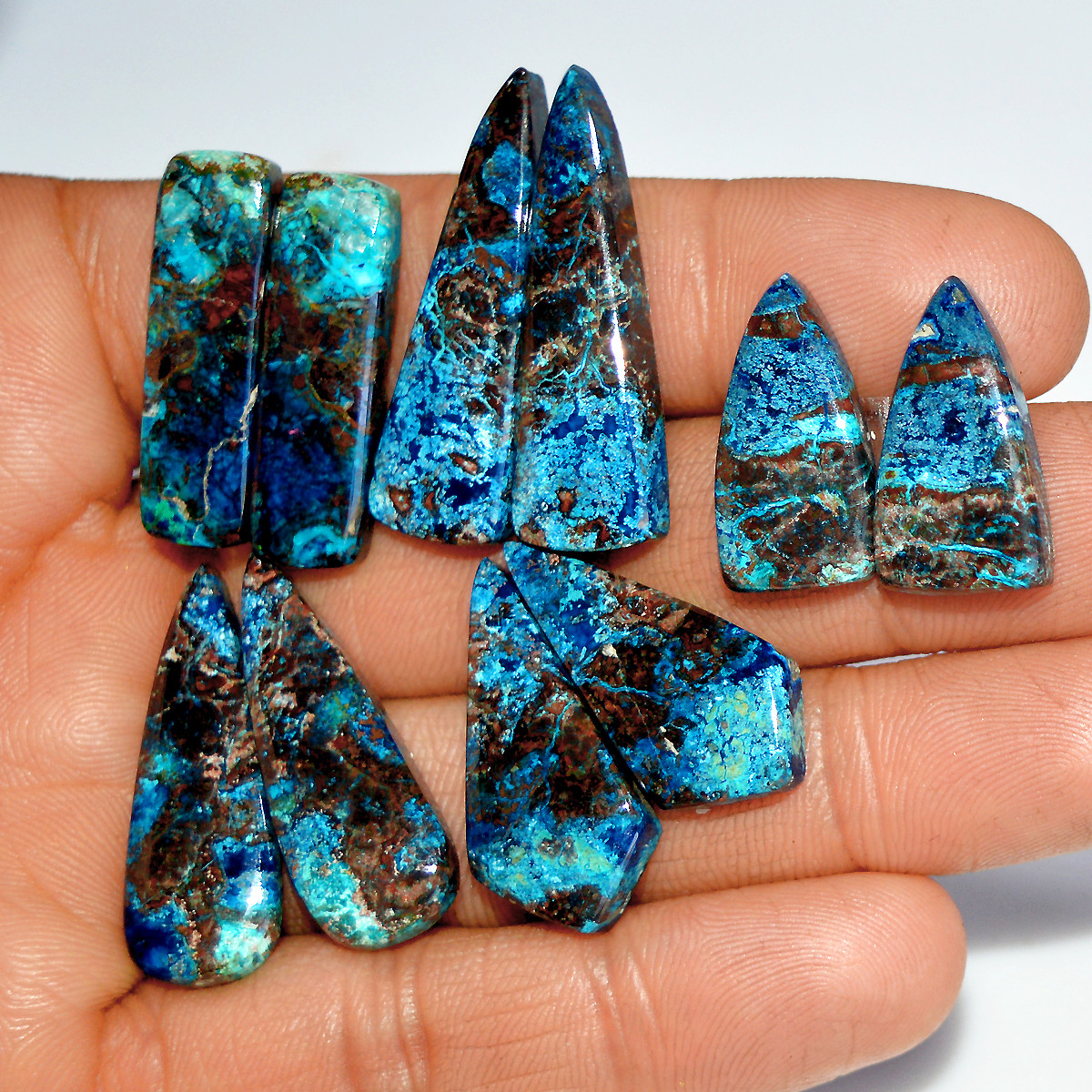 5 Pairs 148 Cts Natural Azurite Shattuckite Gemstone Pair Lot Dangle Earring Crystal 32x11 21x12mm 17951