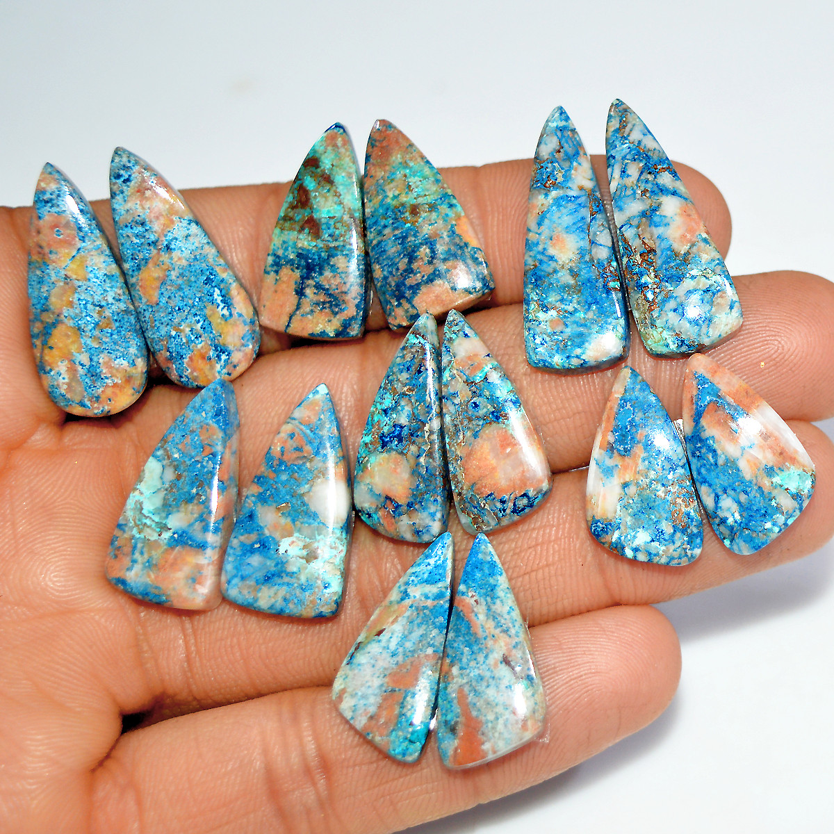 7 Pairs 126 Cts Natural Azurite Shattuckite Gemstone Pair Lot Dangle Earring Crystal 30x10 20x11mm 17952
