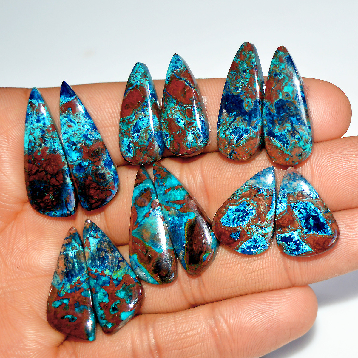 6 Pairs 147 Cts Natural Azurite Shattuckite Gemstone Pair Lot Dangle Earring Crystal 30x10 25x11mm 17953