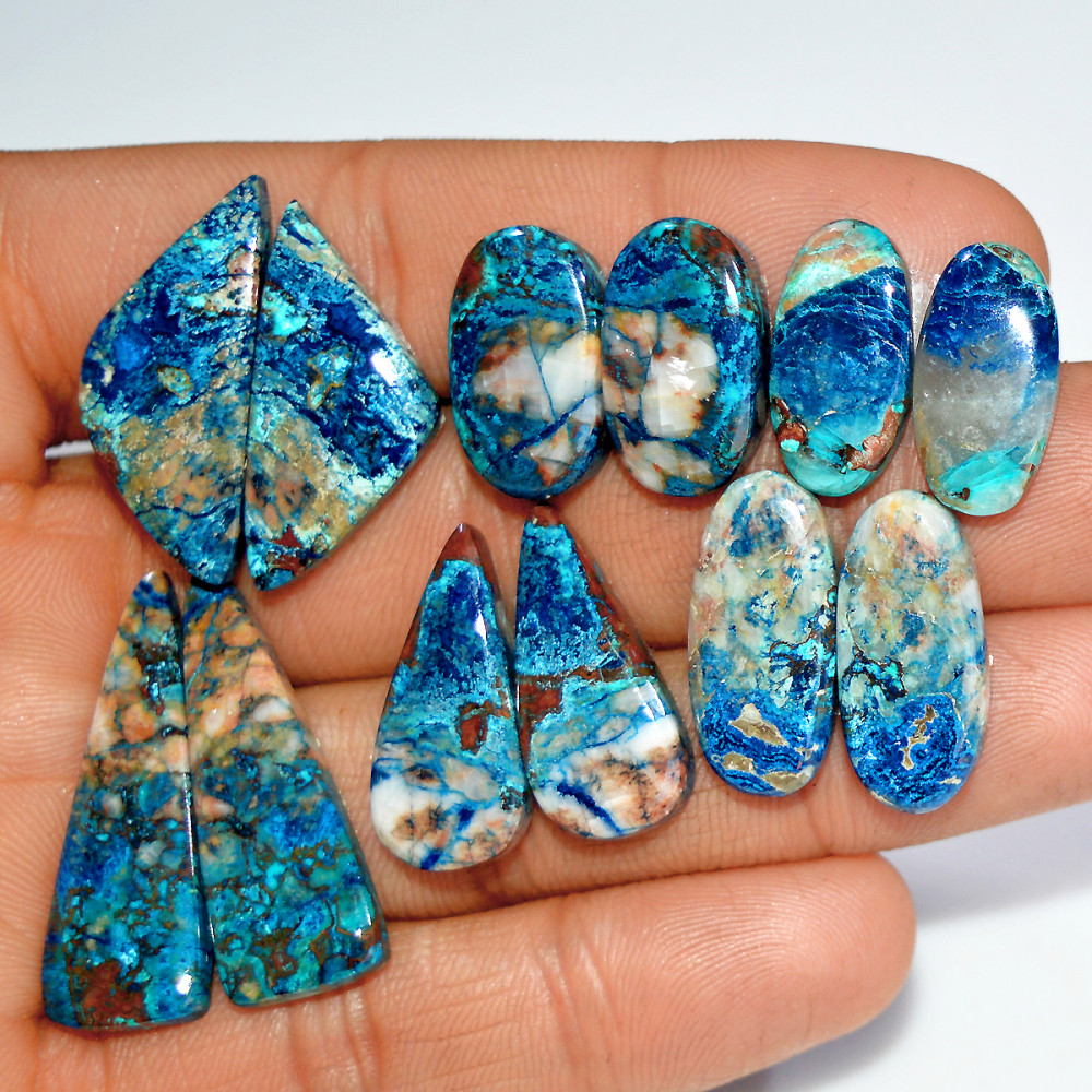 Image of 6 Pairs 128 Cts Natural Azurite Shattuckite Gemstone Pair Lot Dangle Earring Crystal 33x10 20x10mm #17954