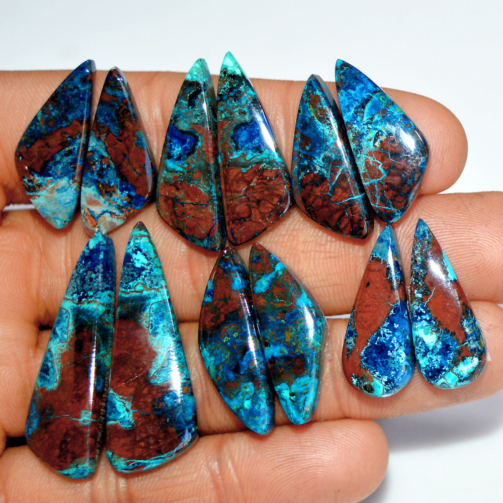 Image of 6 Pairs 158 Cts Natural Azurite Shattuckite Gemstone Pair Lot Dangle Earring Crystal 38x12 25x11mm #17956