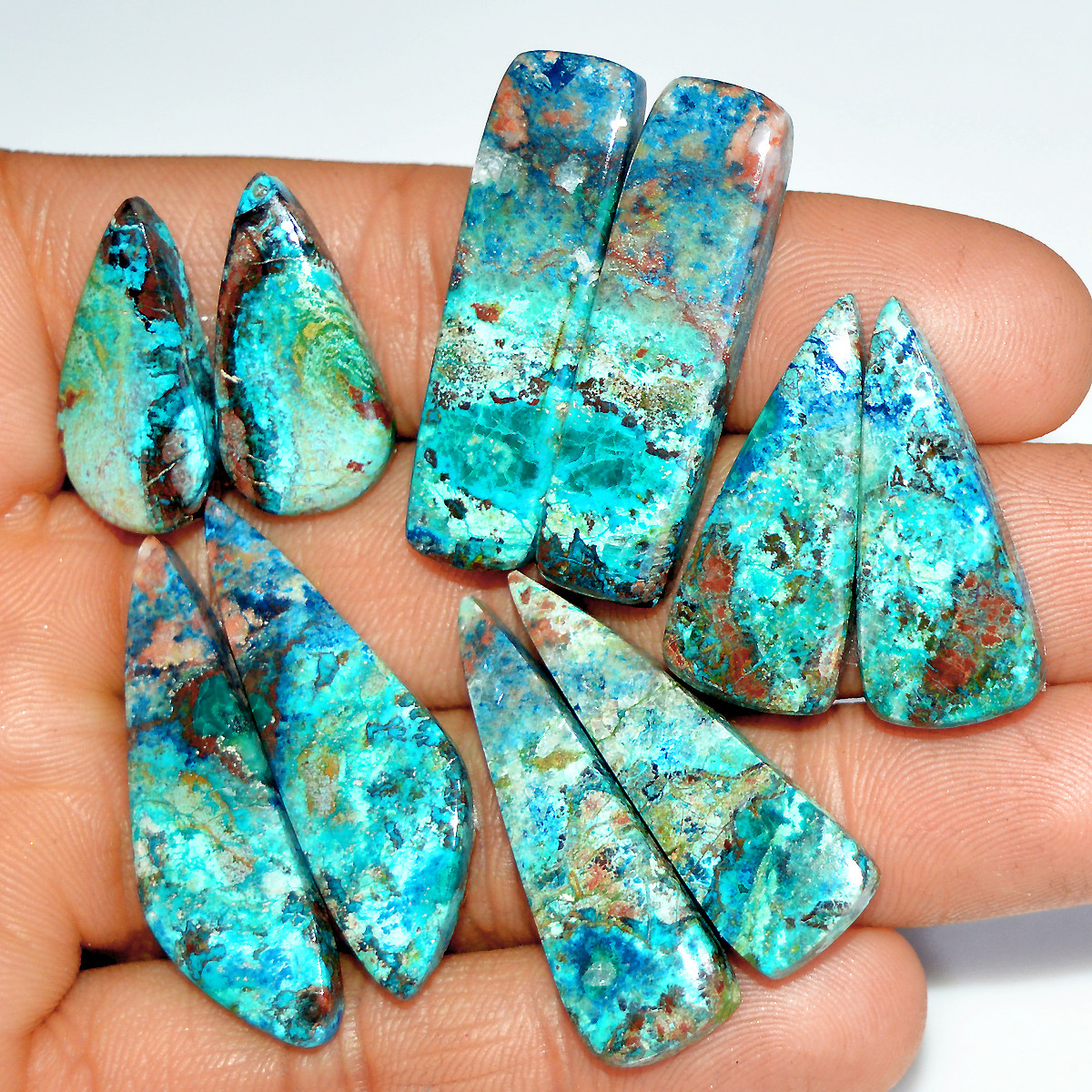 5 Pairs 140 Cts Natural Azurite Shattuckite Silver Jewelry Making Supplies Gemstone Pair 36x11 23x10mm 17964