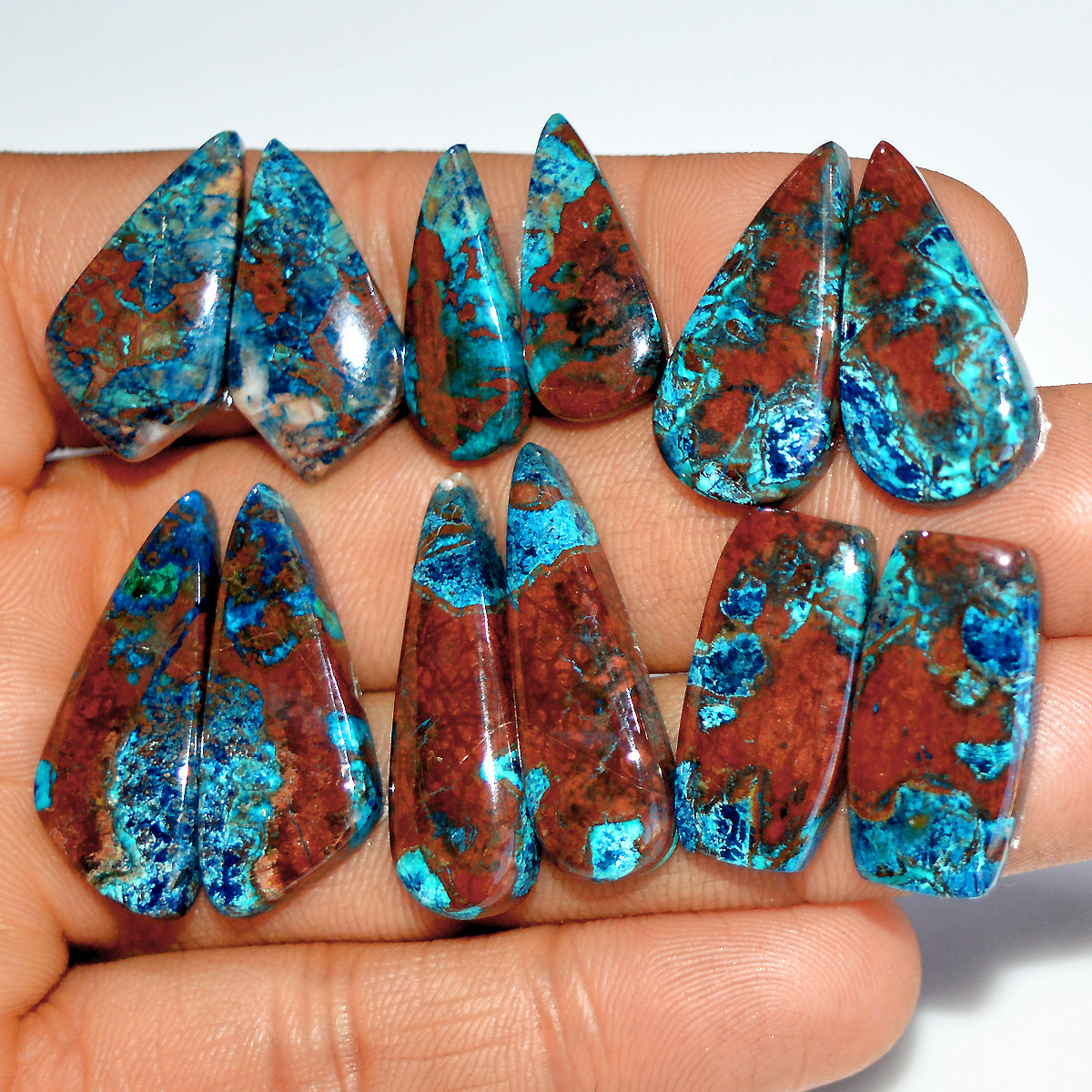 6 Pairs 145 Cts Natural Azurite Shattuckite Silver Jewelry Making Supplies Gemstone Pair 30x10 20x10mm 17965