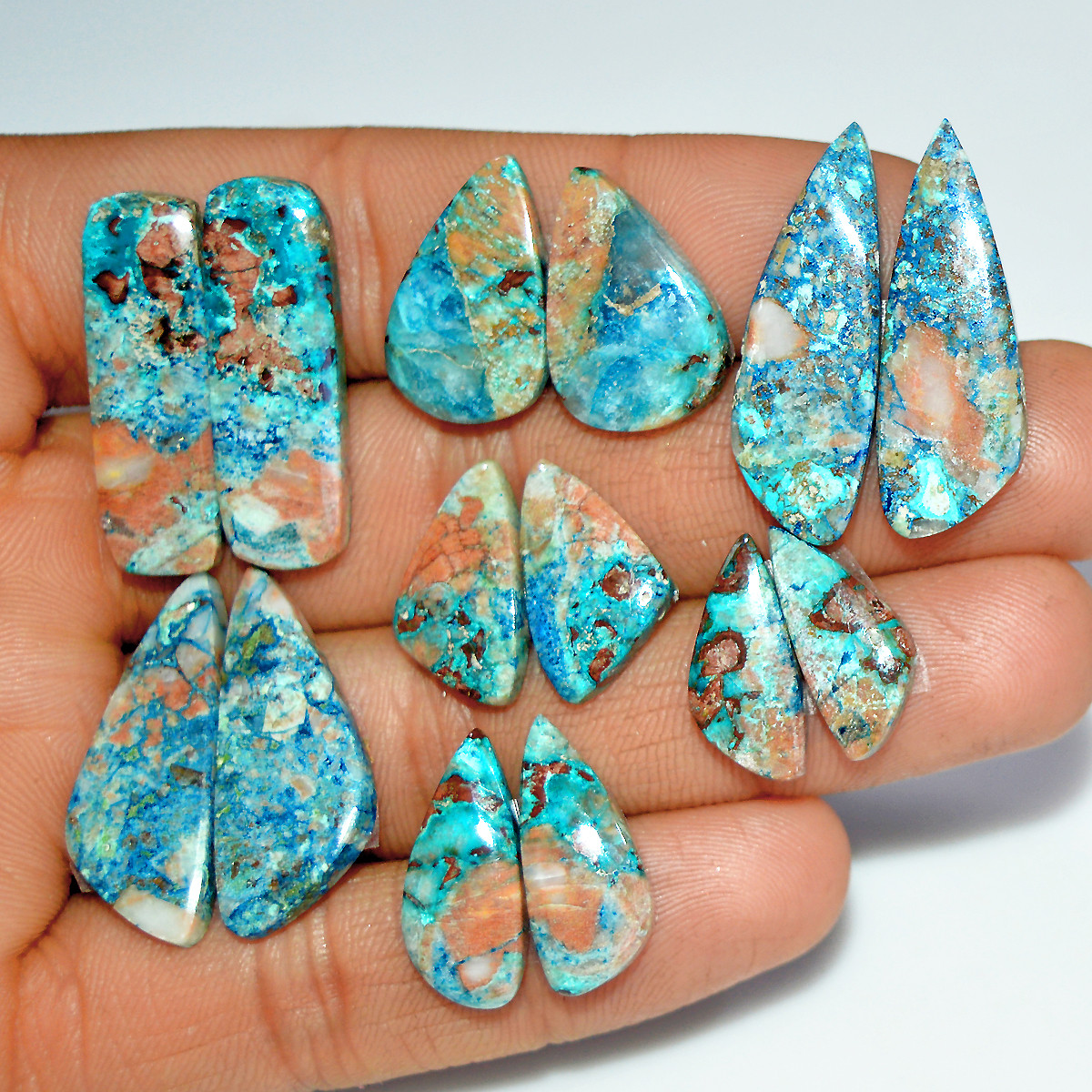 7 Pairs 101 Cts Natural Azurite Shattuckite Silver Jewelry Making Supplies Gemstone Pair 28x8 16x6mm 17966