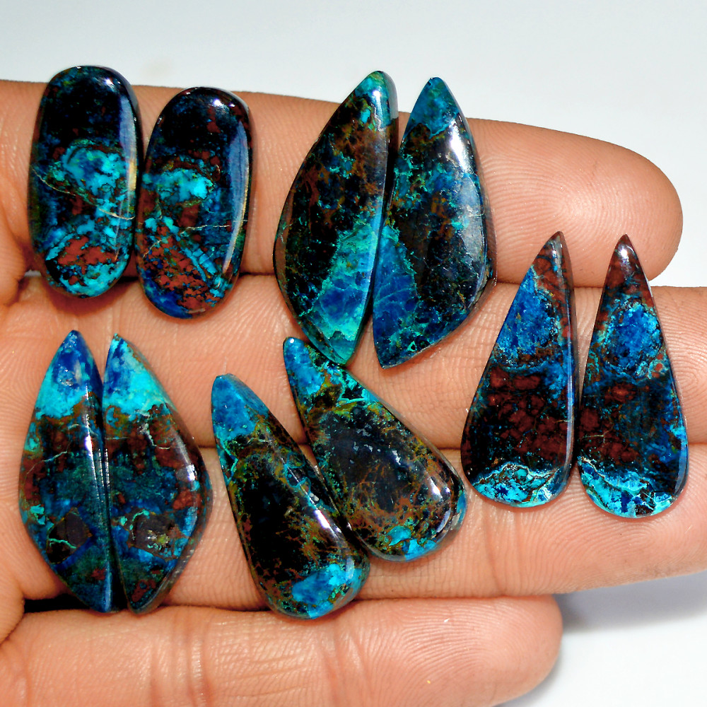 Image of 5 Pairs 163 Cts Natural Azurite Shattuckite Silver Jewelry Making Supplies Gemstone Pair 27x10 23x10mm #17967