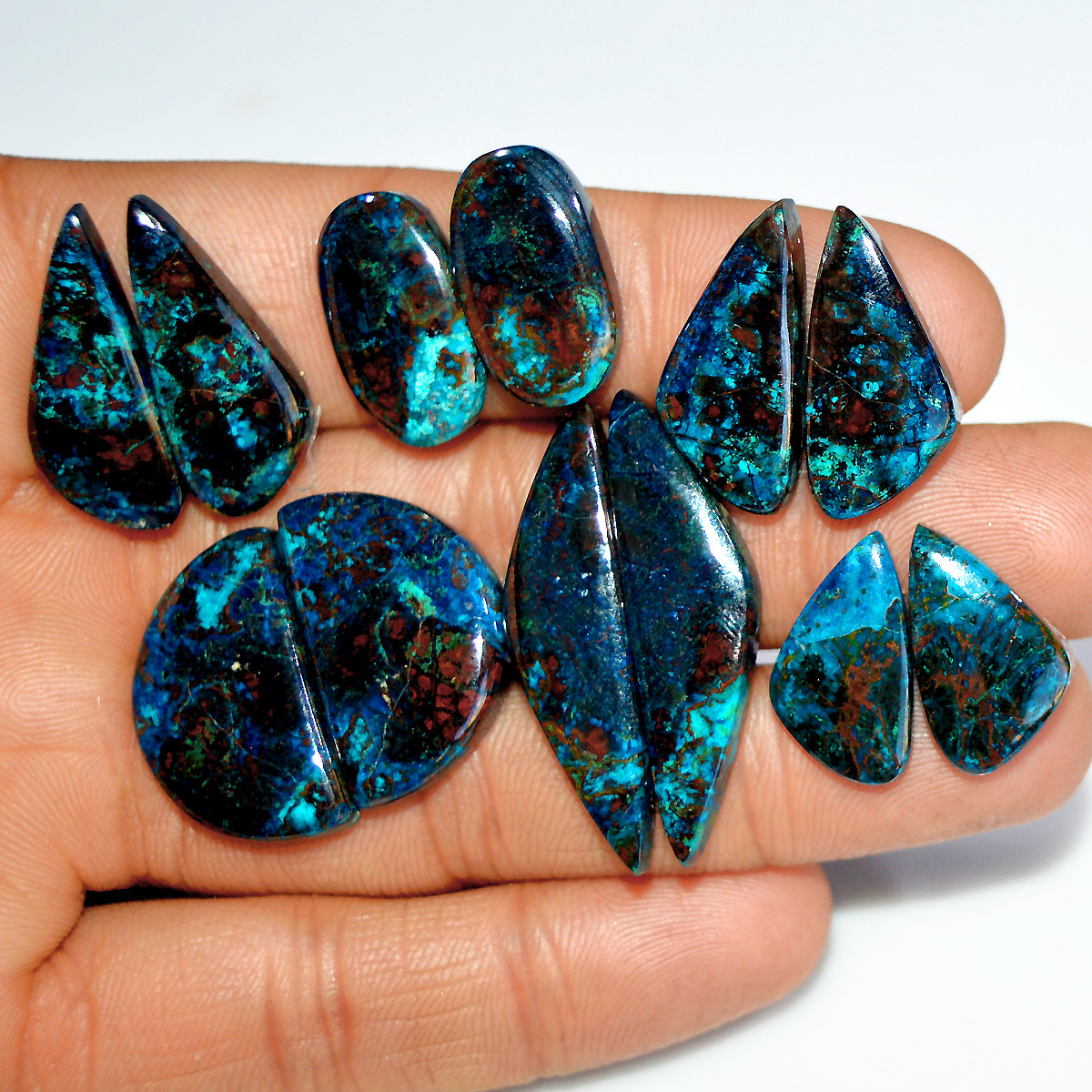 6 Pairs 164 Cts Natural Azurite Shattuckite Silver Jewelry Making Supplies Gemstone Pair 34x8  17x9mm 17968