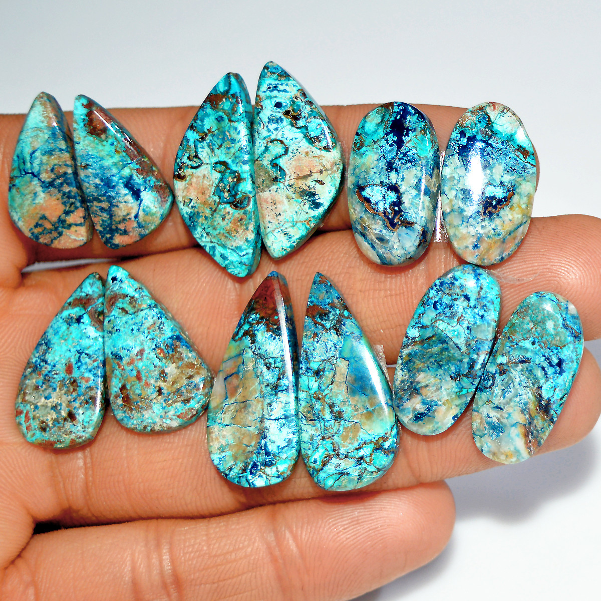 6 Pairs 114 Cts Natural Azurite Shattuckite Silver Jewelry Making Supplies Gemstone Pair 27x11 19x9mm 17970