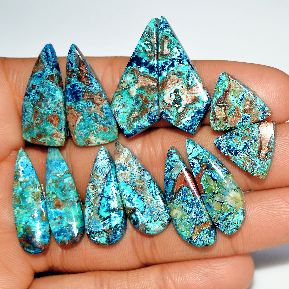 6 Pairs 105 Cts Natural Azurite Shattuckite Silver Jewelry Making Supplies Gemstone Pair 30x12 14x12mm 17971