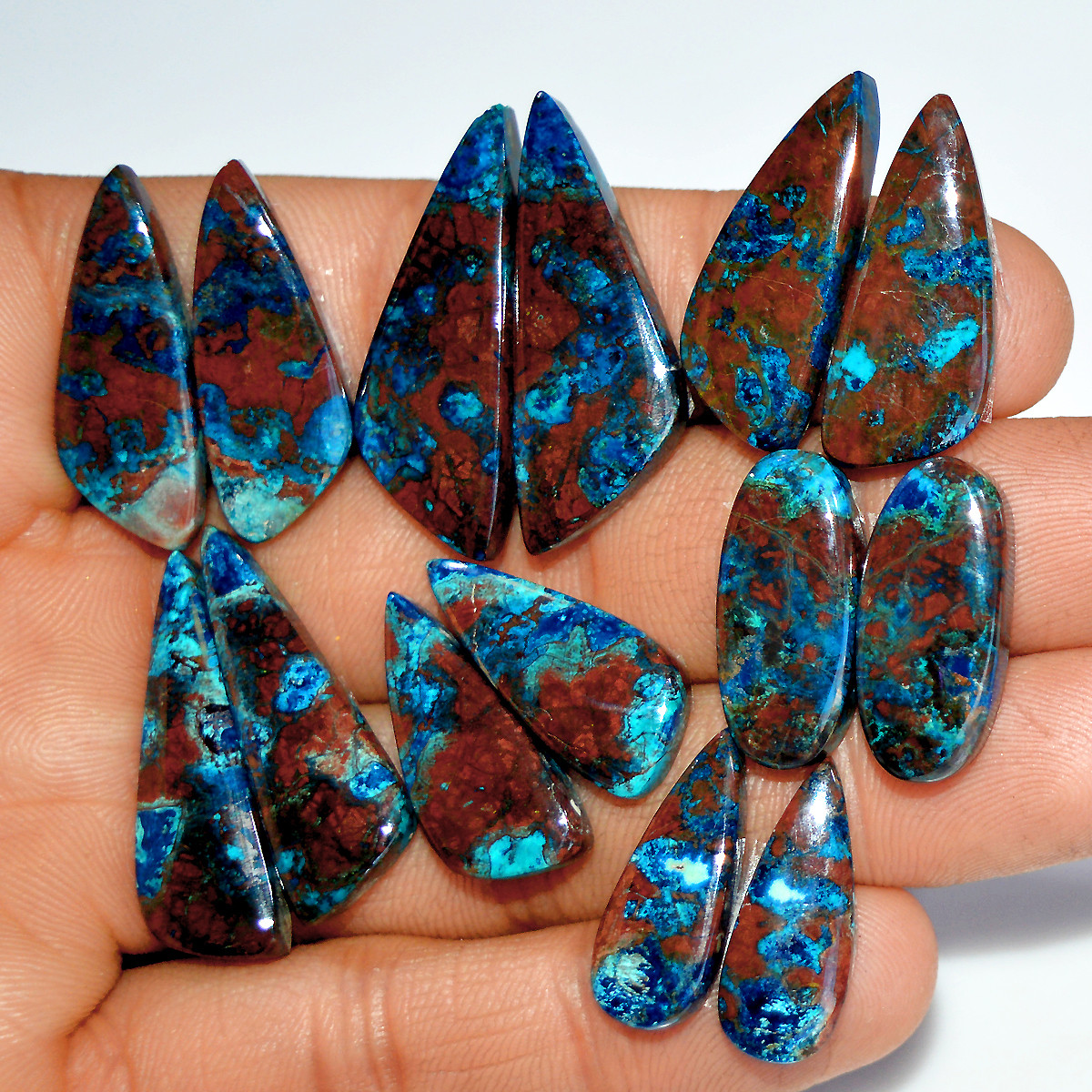 7 Pairs 170 Cts Natural Azurite Shattuckite Silver Jewelry Making Supplies Gemstone Pair 31x10 20x7mm 17972
