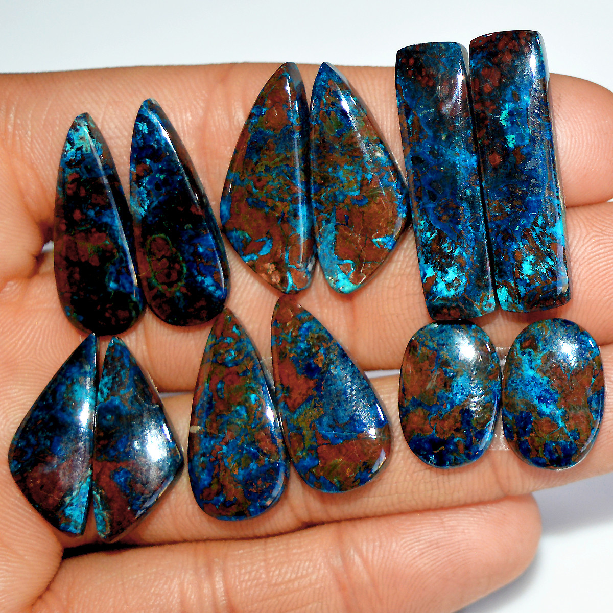 6 Pairs 137 Cts Natural Azurite Shattuckite Silver Jewelry Making Supplies Gemstone Pair 30x7 15x10mm 17973
