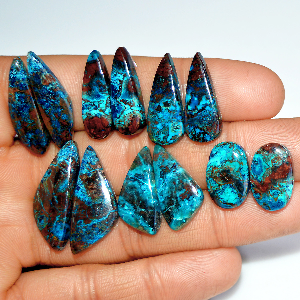 6 Pairs 118 Cts Natural Azurite Shattuckite Silver Jewelry Making Supplies Gemstone Pair 27x10 15x9mm 17974
