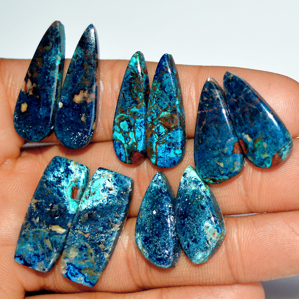 5 Pairs 121 Cts Natural Azurite Shattuckite Silver Jewelry Making Supplies Gemstone Pair 28x8 22x9mm 17975