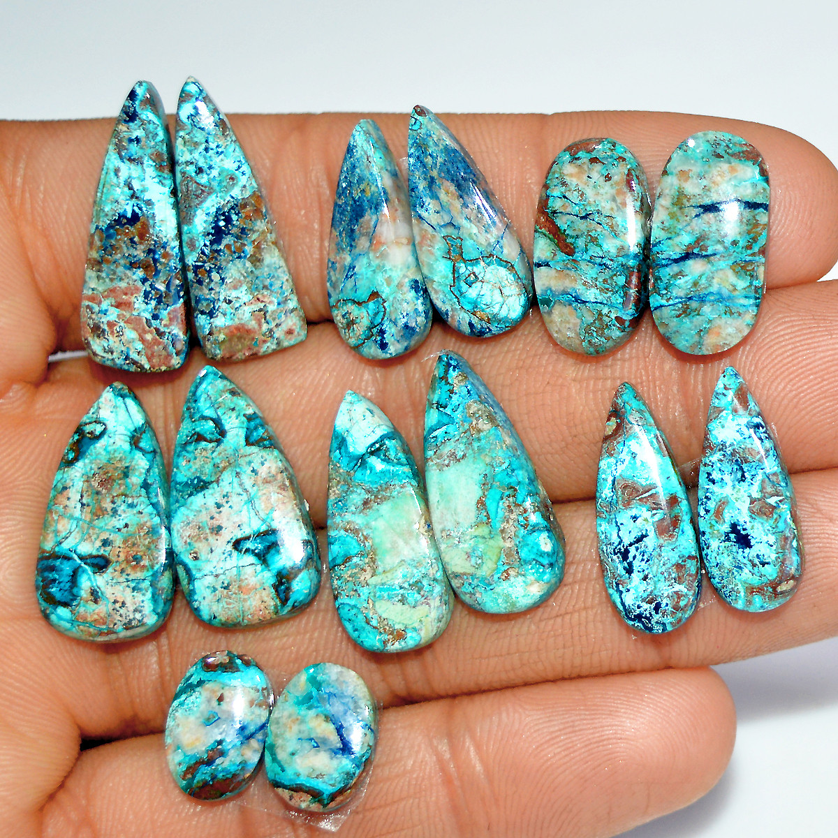7 Pairs 91 Cts Natural Azurite Shattuckite Silver Jewelry Making Supplies Gemstone Pair 24x8 11x7mm 17976