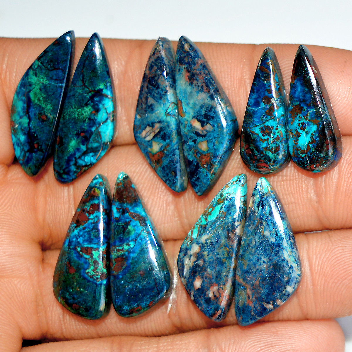 5 Pairs 108 Cts Natural Azurite Shattuckite Silver Jewelry Making Supplies Gemstone Pair 26x8 20x7mm 17977