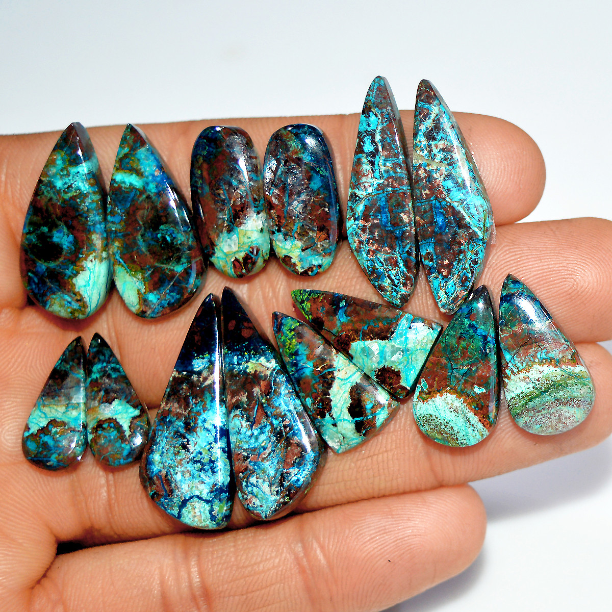 7 Pairs 150 Cts Natural Azurite Shattuckite Jewelry Making Cabochon Semi-Precious Gemstone 30x10 18x8mm 17992