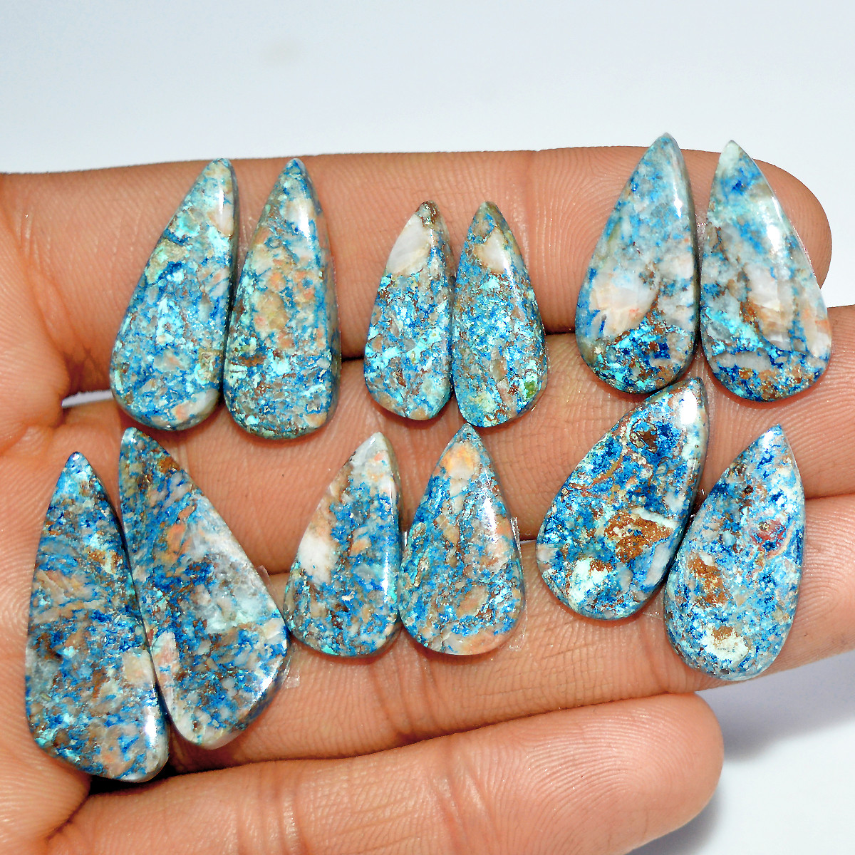 6 Pairs 100 Cts Natural Azurite Shattuckite Jewelry Making Cabochon Semi-Precious Gemstone 30x10 18x7mm 17993