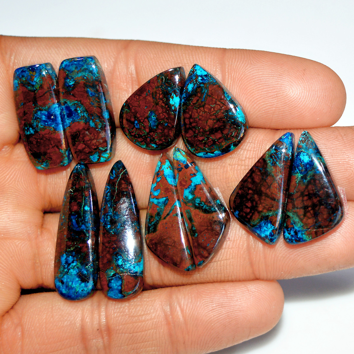 5 Pairs 145 Cts Natural Azurite Shattuckite Jewelry Making Cabochon Semi-Precious Gemstone 28x8  18x13mm 17999