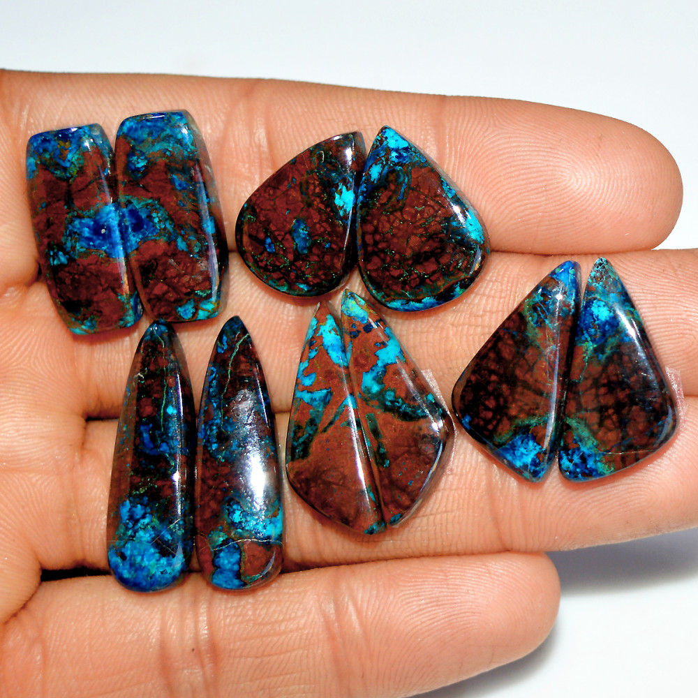 Image of 5 Pairs 145 Cts Natural Azurite Shattuckite Jewelry Making Cabochon Semi-Precious Gemstone 28x8  18x13mm #17999