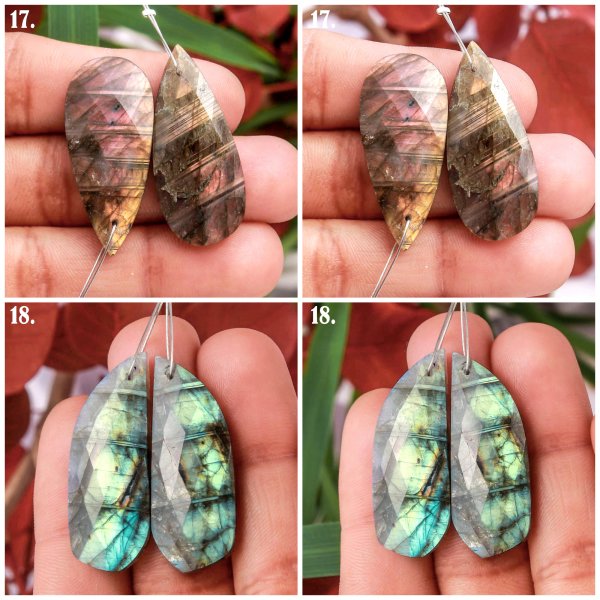 Front To Back Drilled Natural Faceted Labradorite  Earring Pair Loose Gemstone
