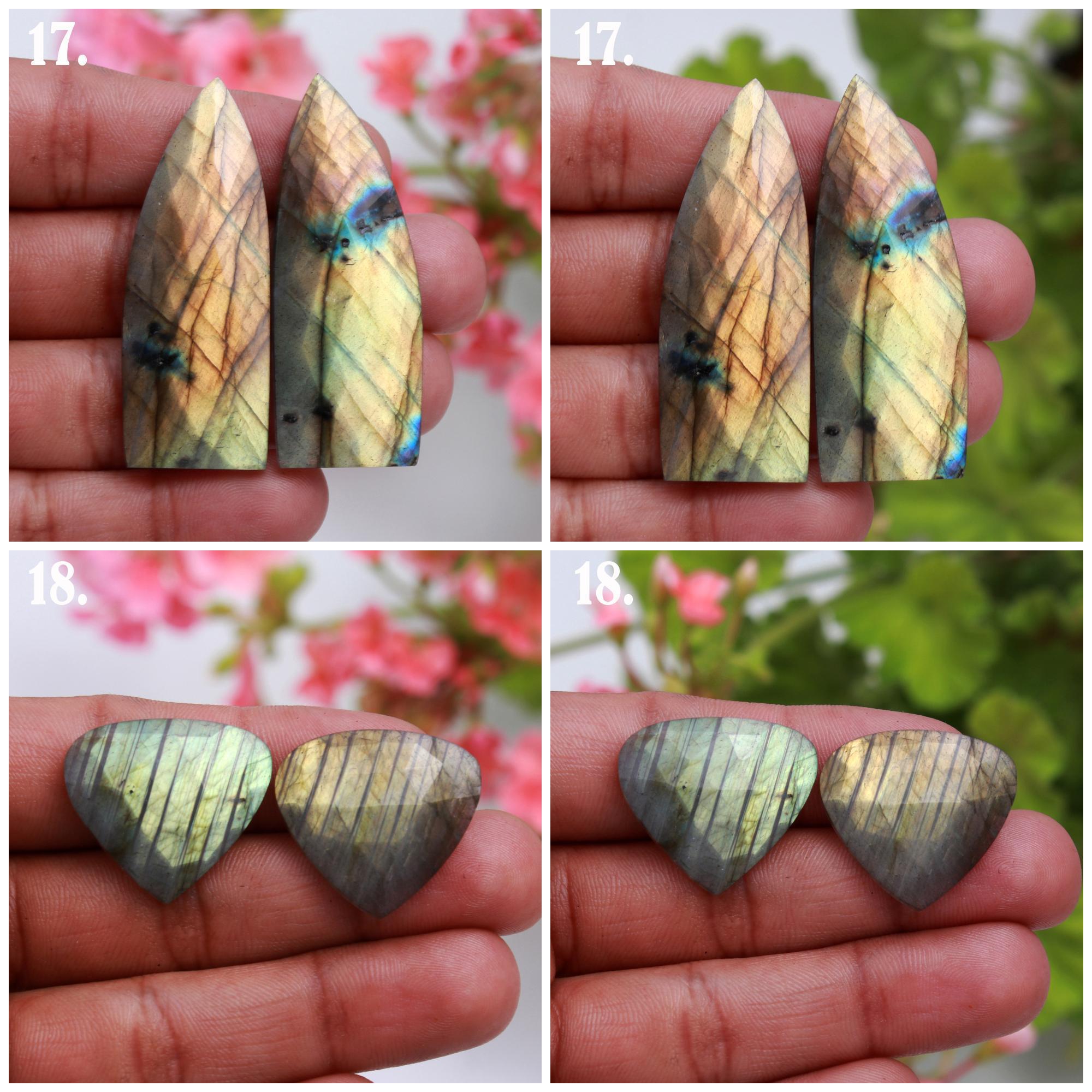 Natural Multi Fire Labradorite Rose Cut Faceted Pair Cabochon Mix Shape Loose Gemstone