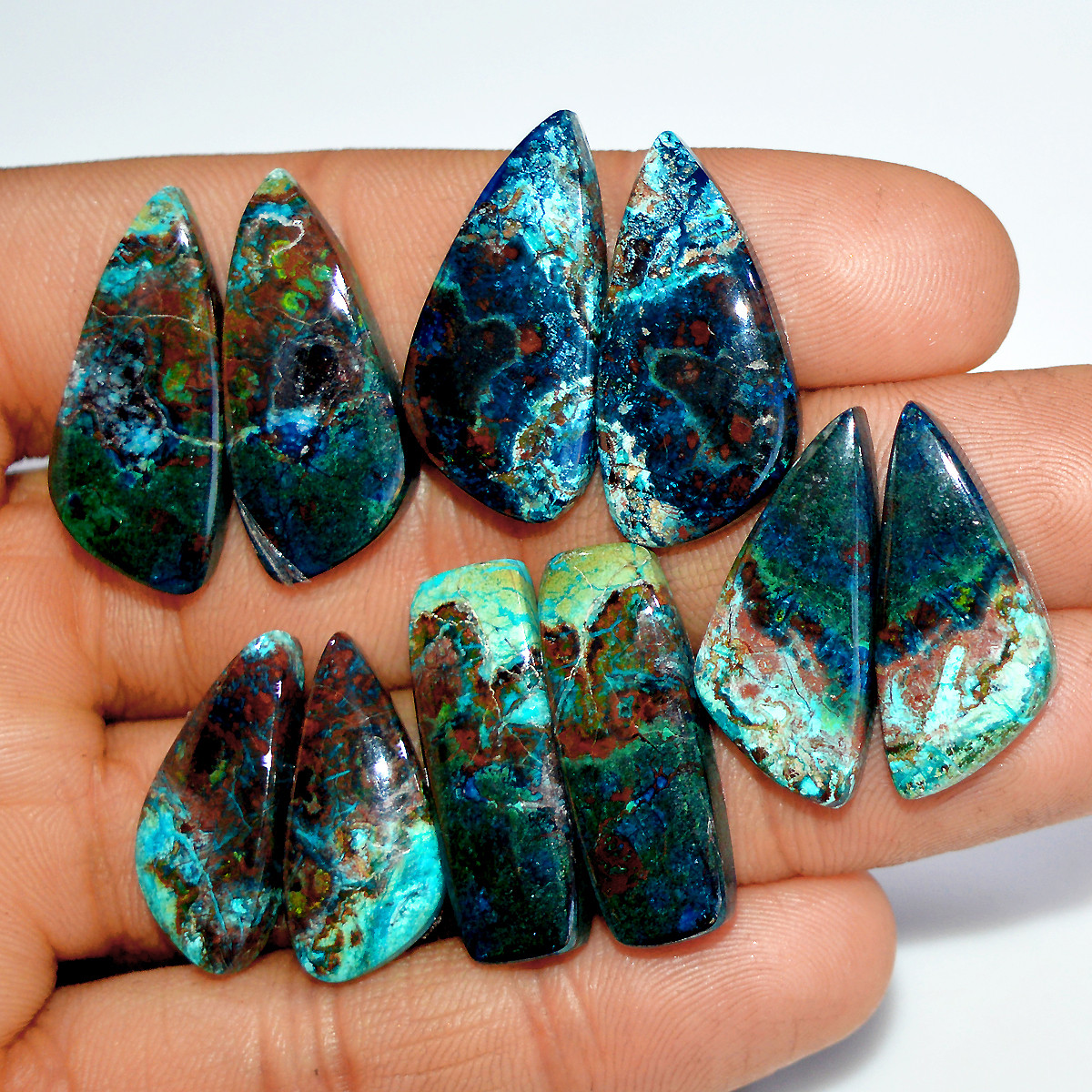 5 Pairs 144 Cts Natural Azurite Shattuckite Jewelry Making Cabochon Semi-Precious Gemstone 25x7 23x9mm 18000