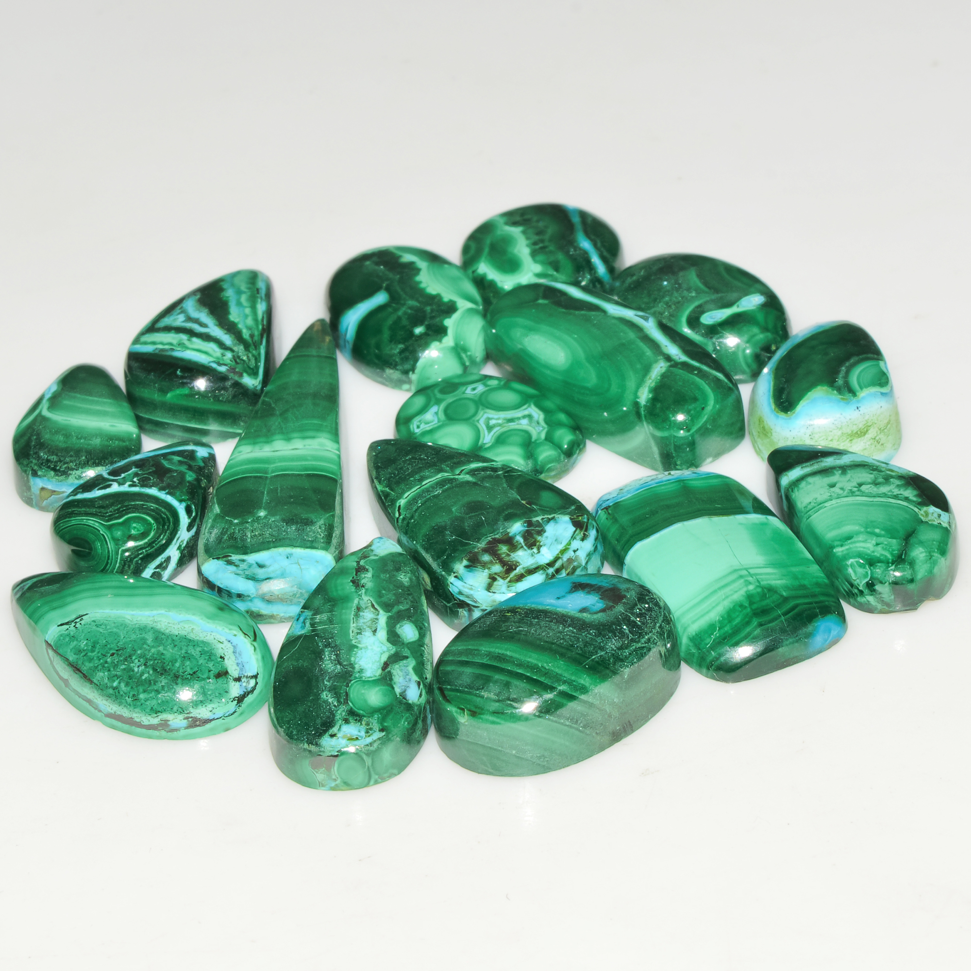 16Pcs 134Cts Natural Green Malachite Loose Cabochon Jewelry Making Gemstone Lot 30x10 12x9mm 18005