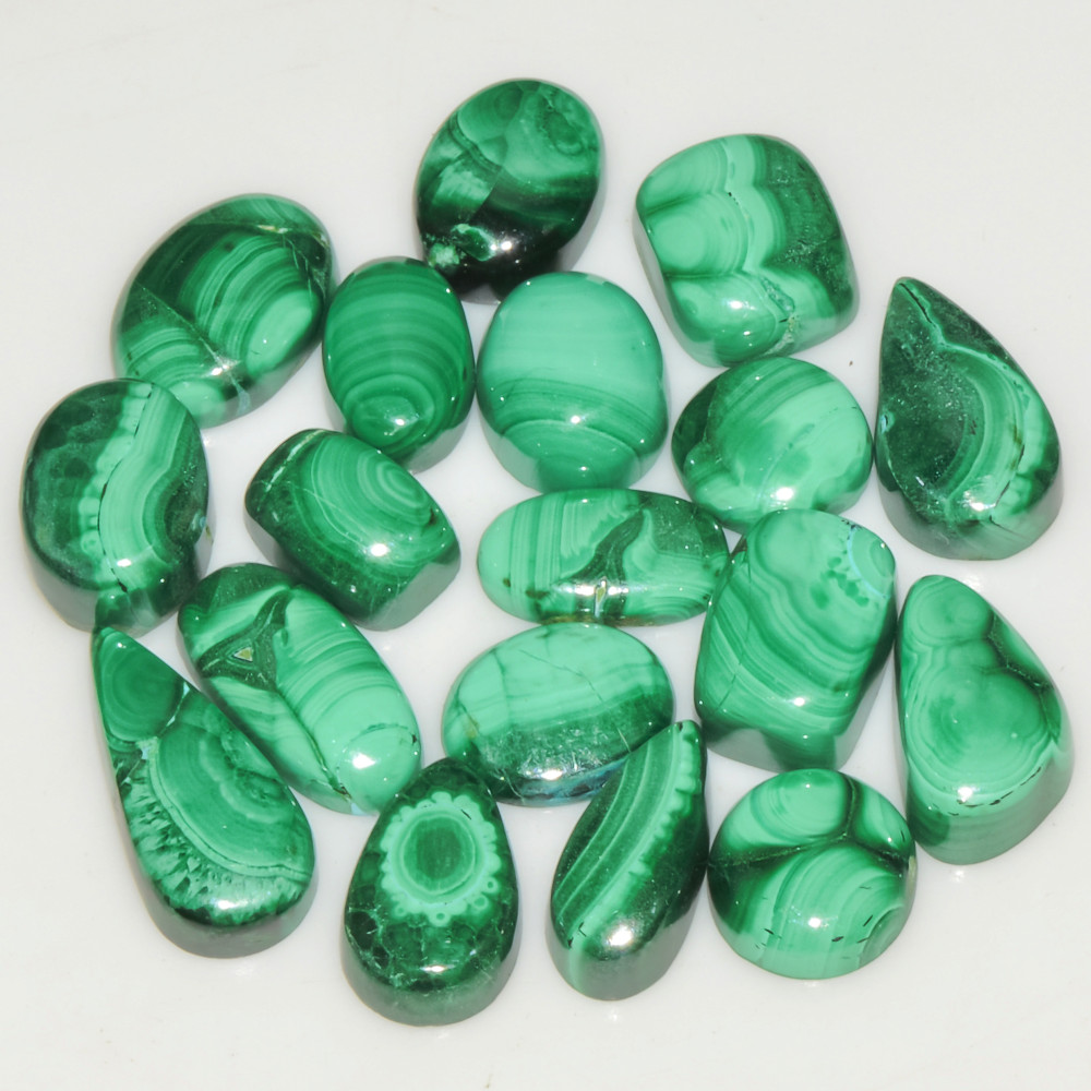 Image of 18Pcs 89Cts Natural Green Malachite Loose Cabochon Jewelry Making Gemstone Lot 17x9 11x6mm #18006