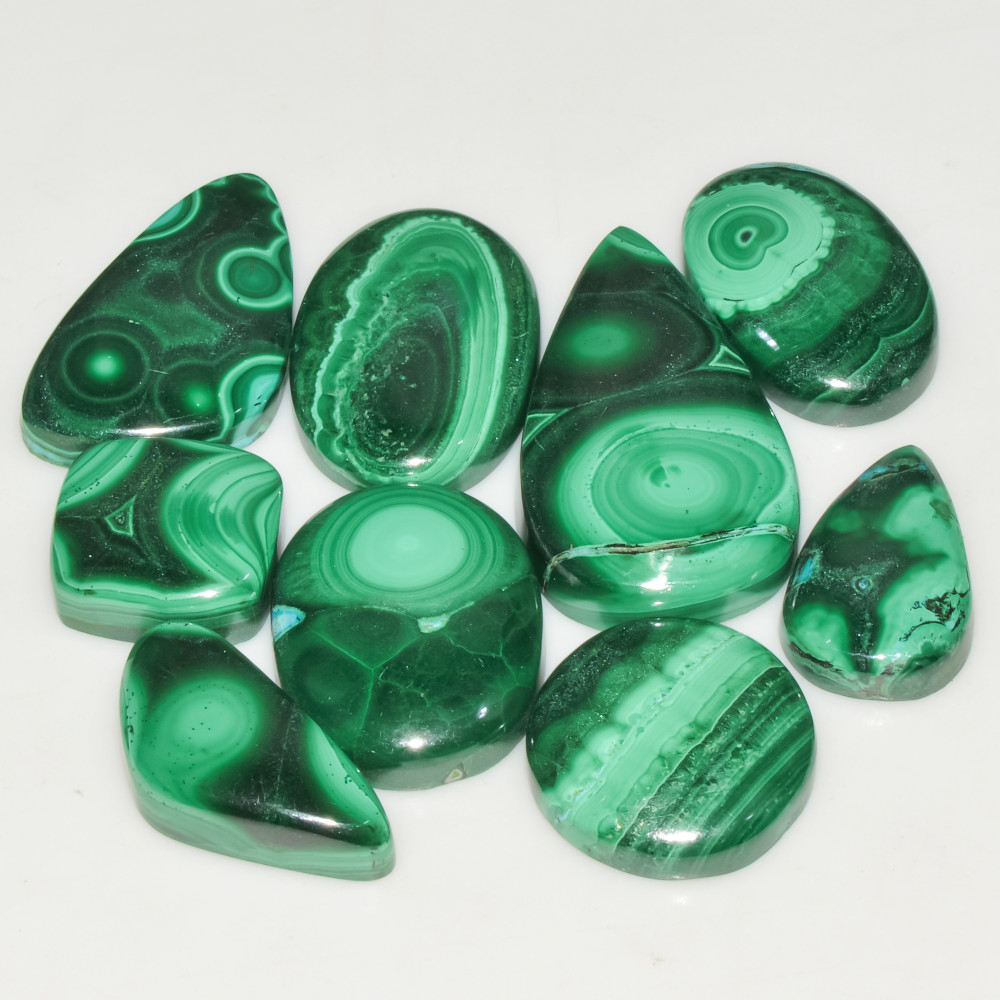 Image of 9Pcs 213Cts Natural Green Malachite Loose Cabochon Jewelry Making Gemstone Lot 32X18 15X13mm #18007