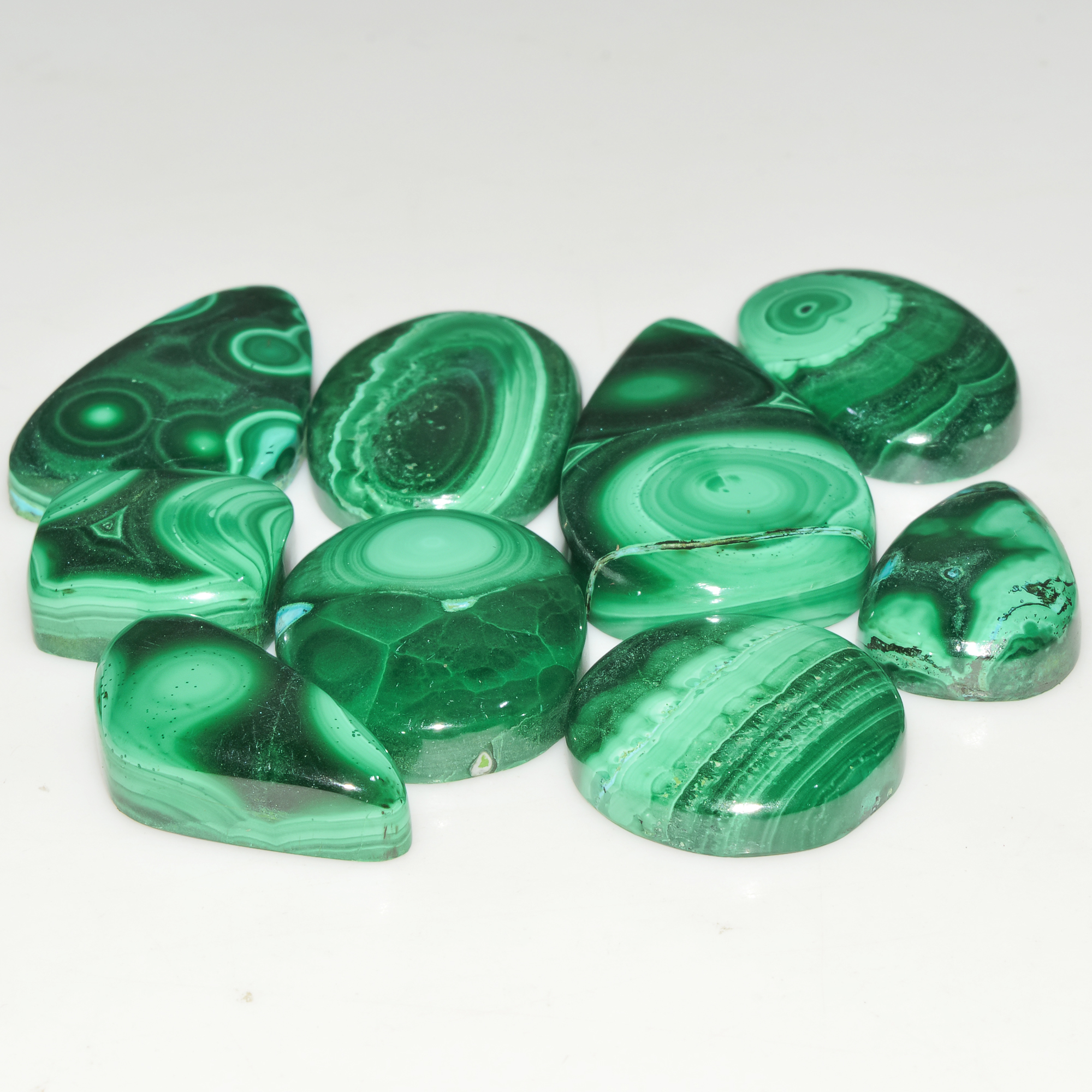 9Pcs 213Cts Natural Green Malachite Loose Cabochon Jewelry Making Gemstone Lot 32X18 15X13mm 18007